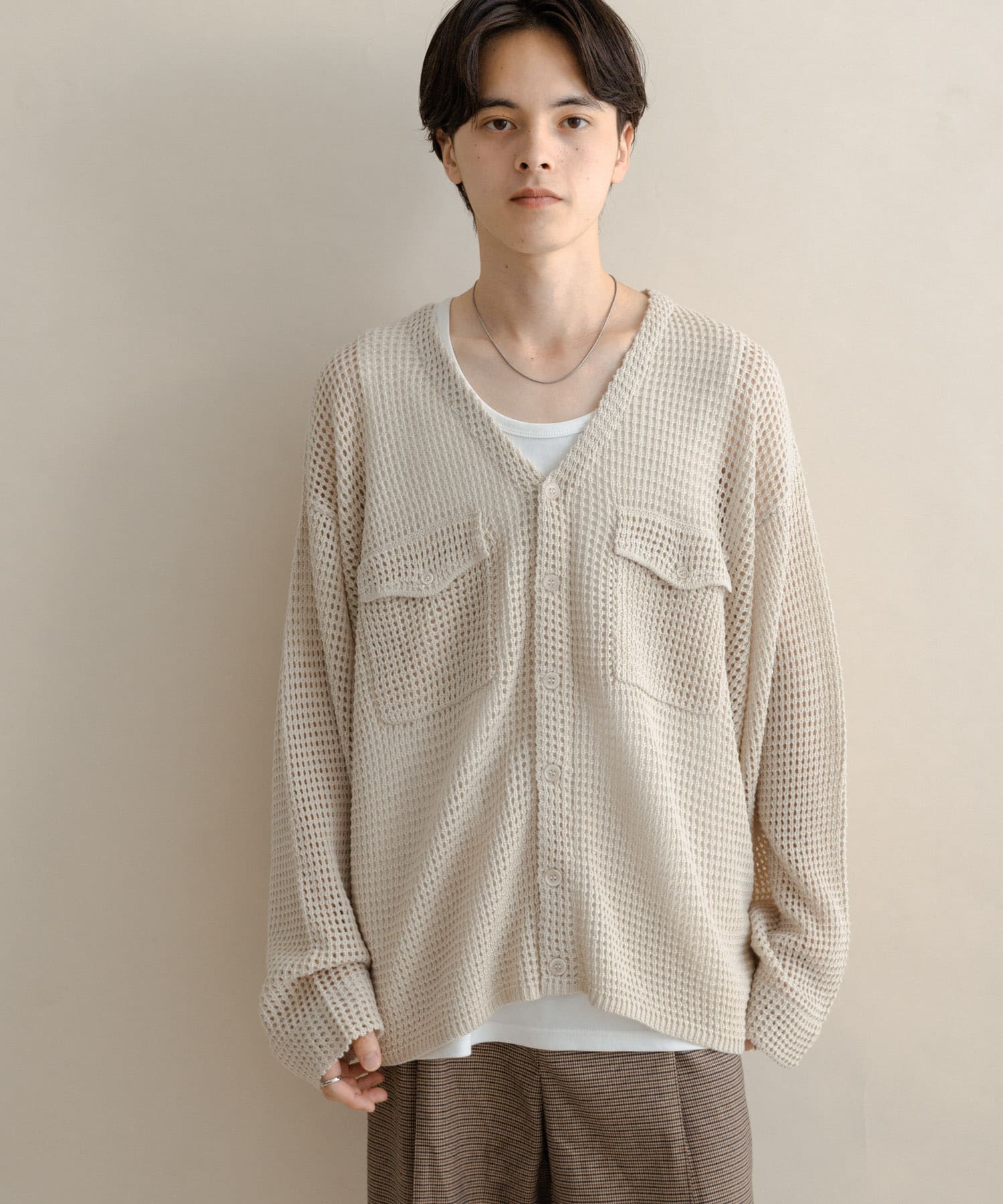 WポケットVネックニットカーディガン