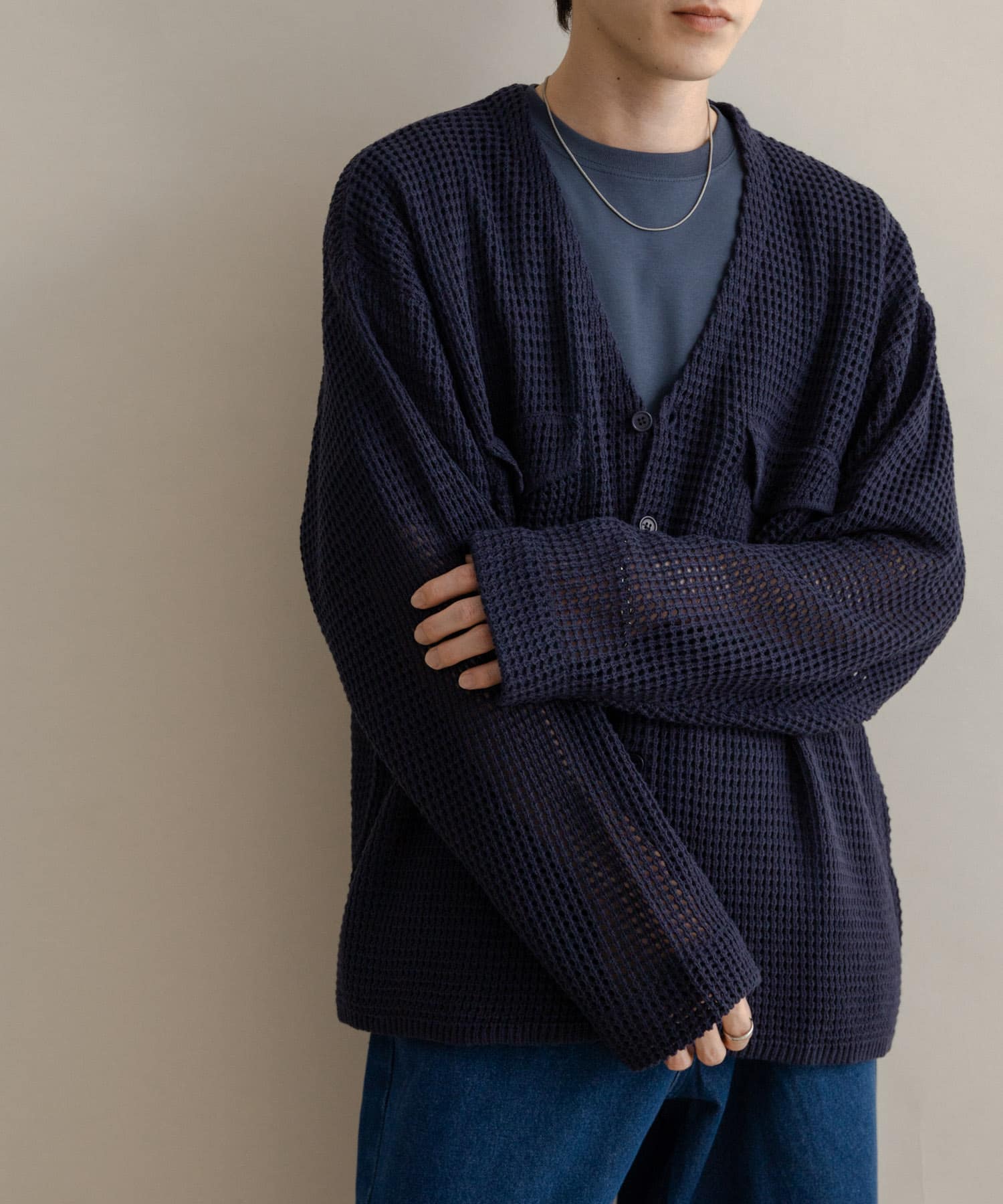 WポケットVネックニットカーディガン