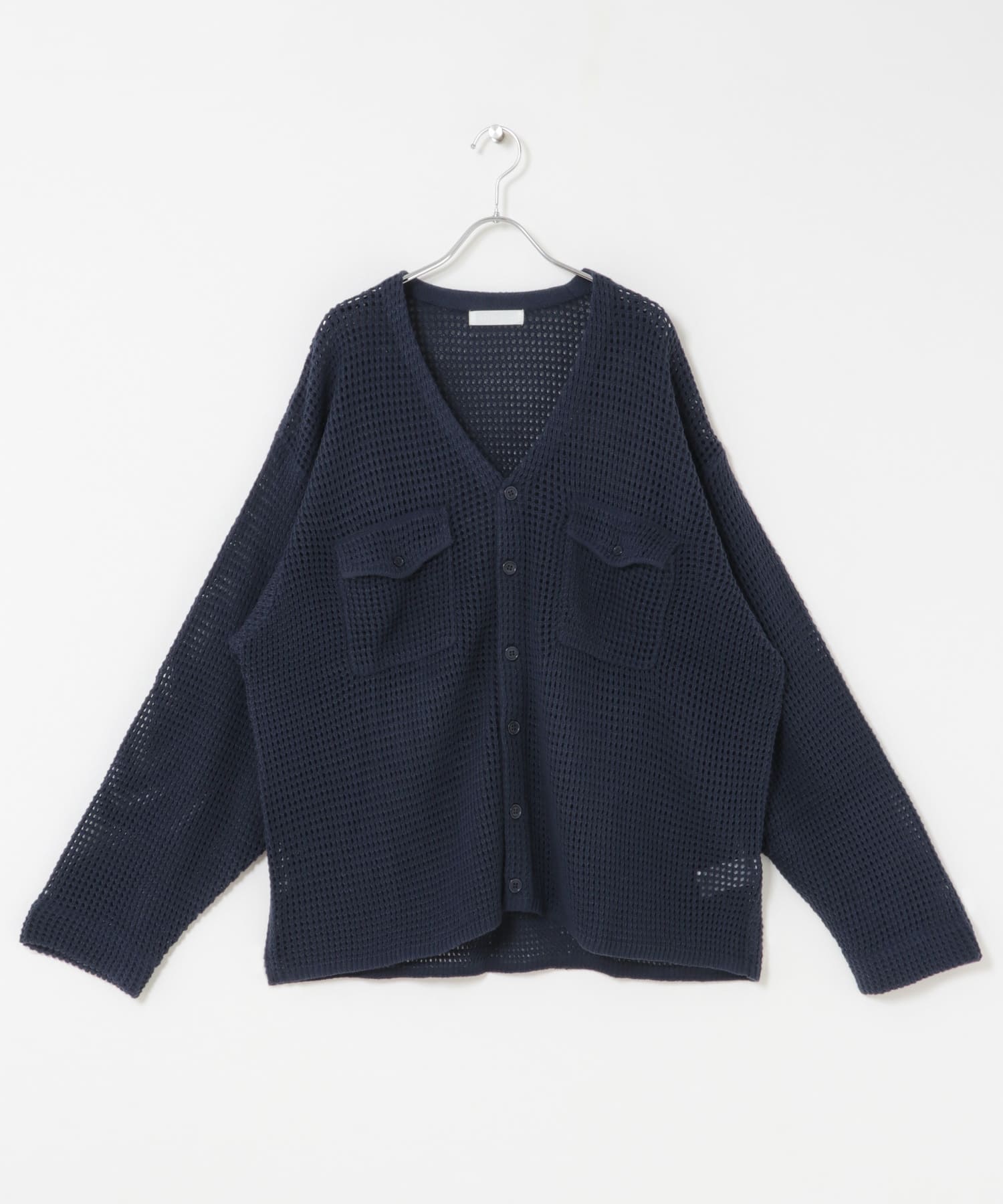 WポケットVネックニットカーディガン NAVY M