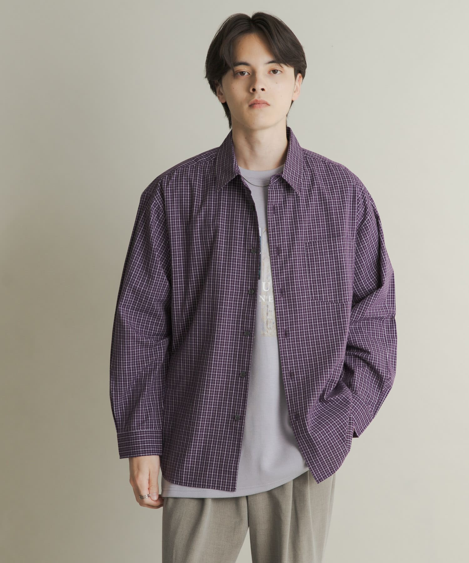 マイクログラフチェックロングスリーブシャツ(M WHT×BLK): トップス