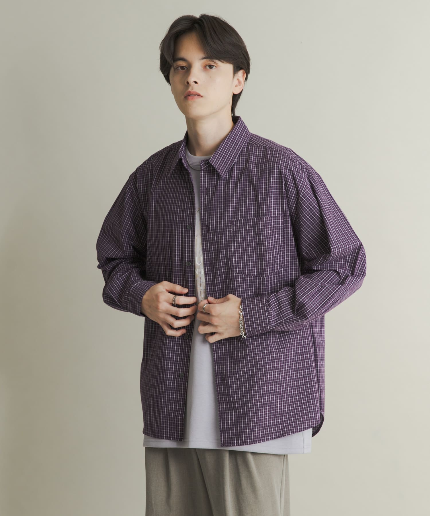 マイクログラフチェックロングスリーブシャツ(M WHT×BLK): トップス
