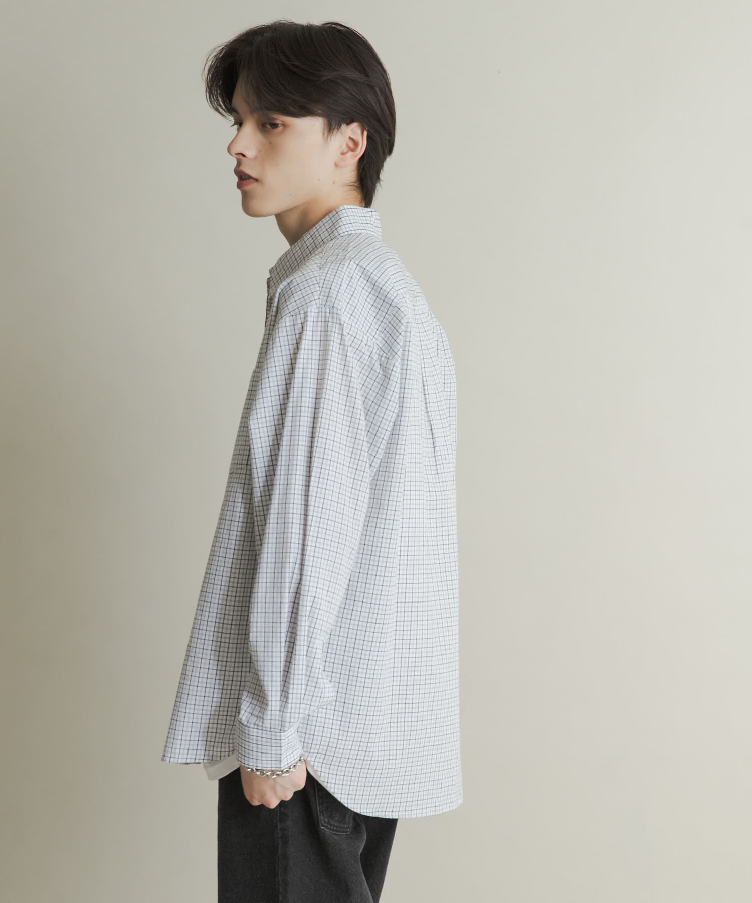 マイクログラフチェックロングスリーブシャツ(M WHT×BLK): トップス