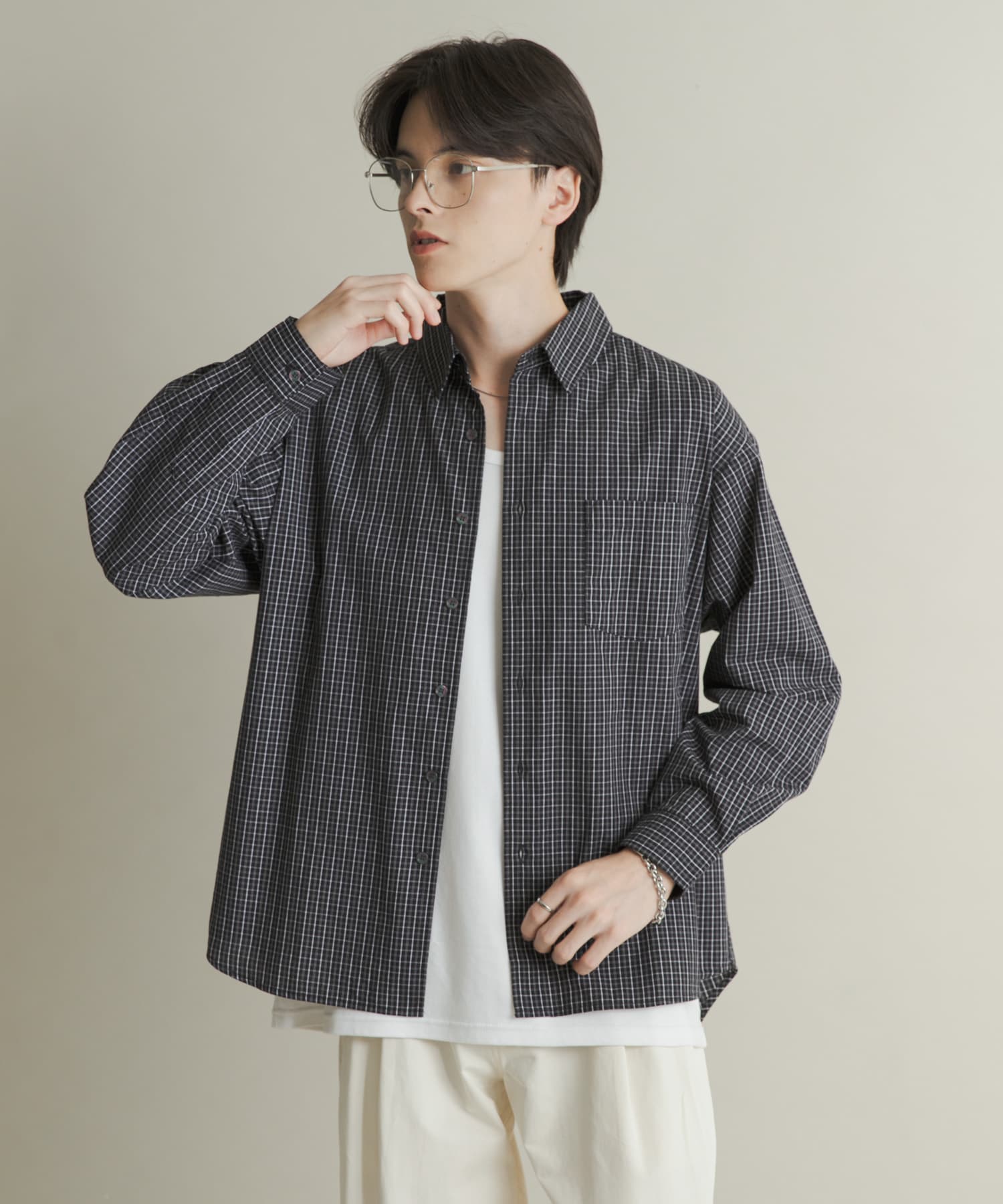 マイクログラフチェックロングスリーブシャツ