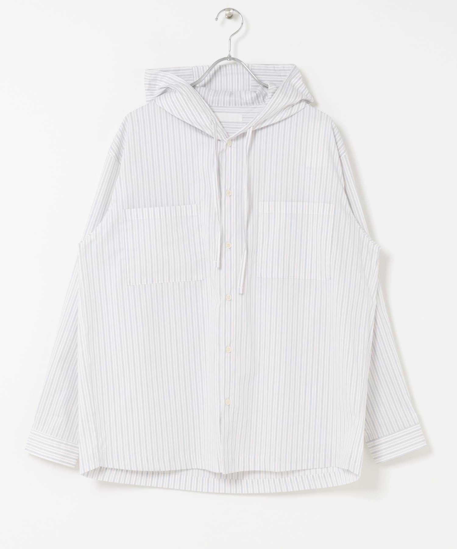 ストライプフーディールーズシャツ WHITE M
