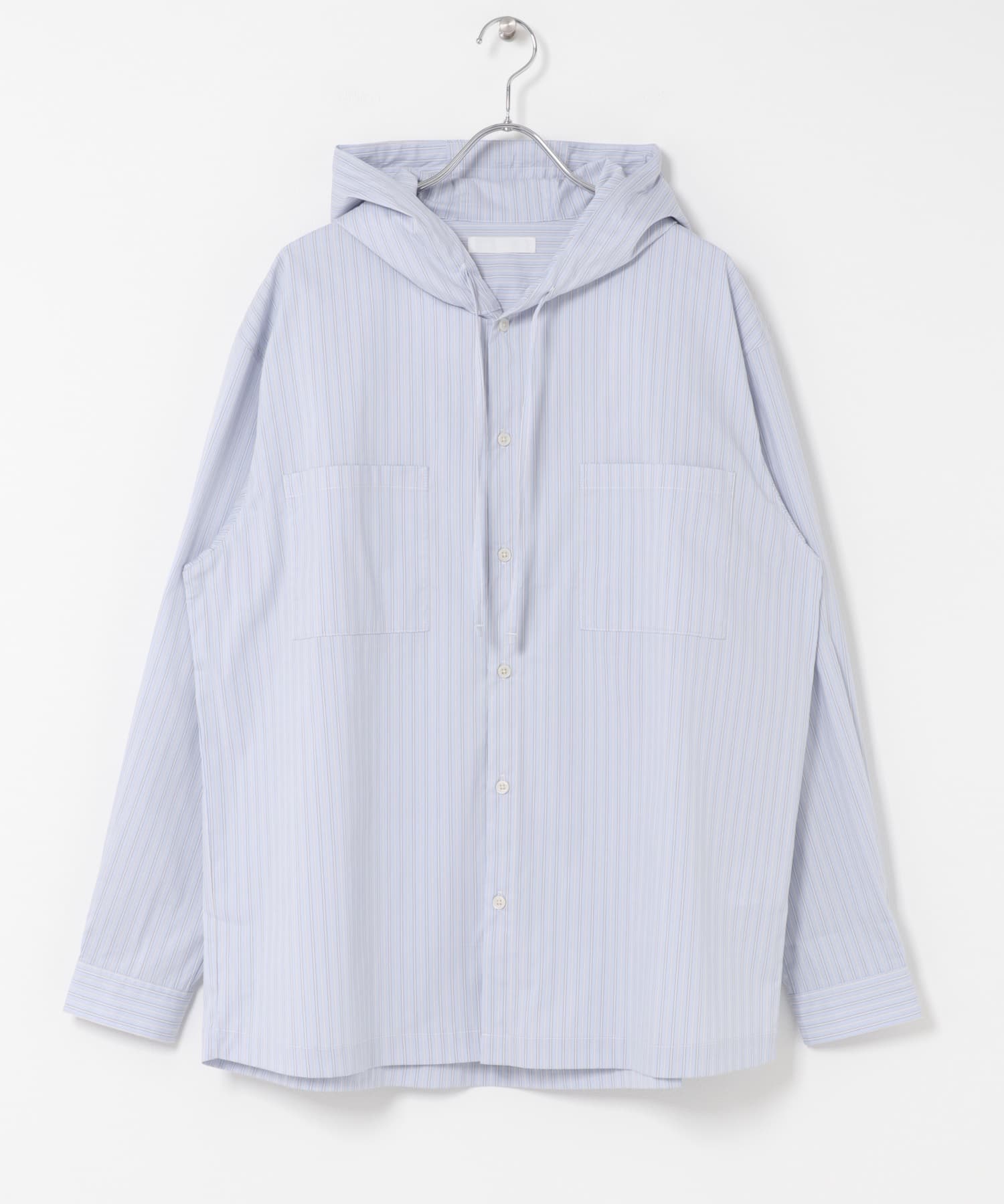 ストライプフーディールーズシャツ BLUE M