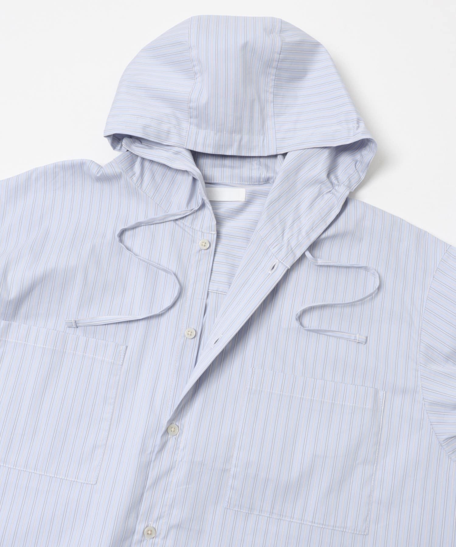 ストライプフーディールーズシャツ BLUE M