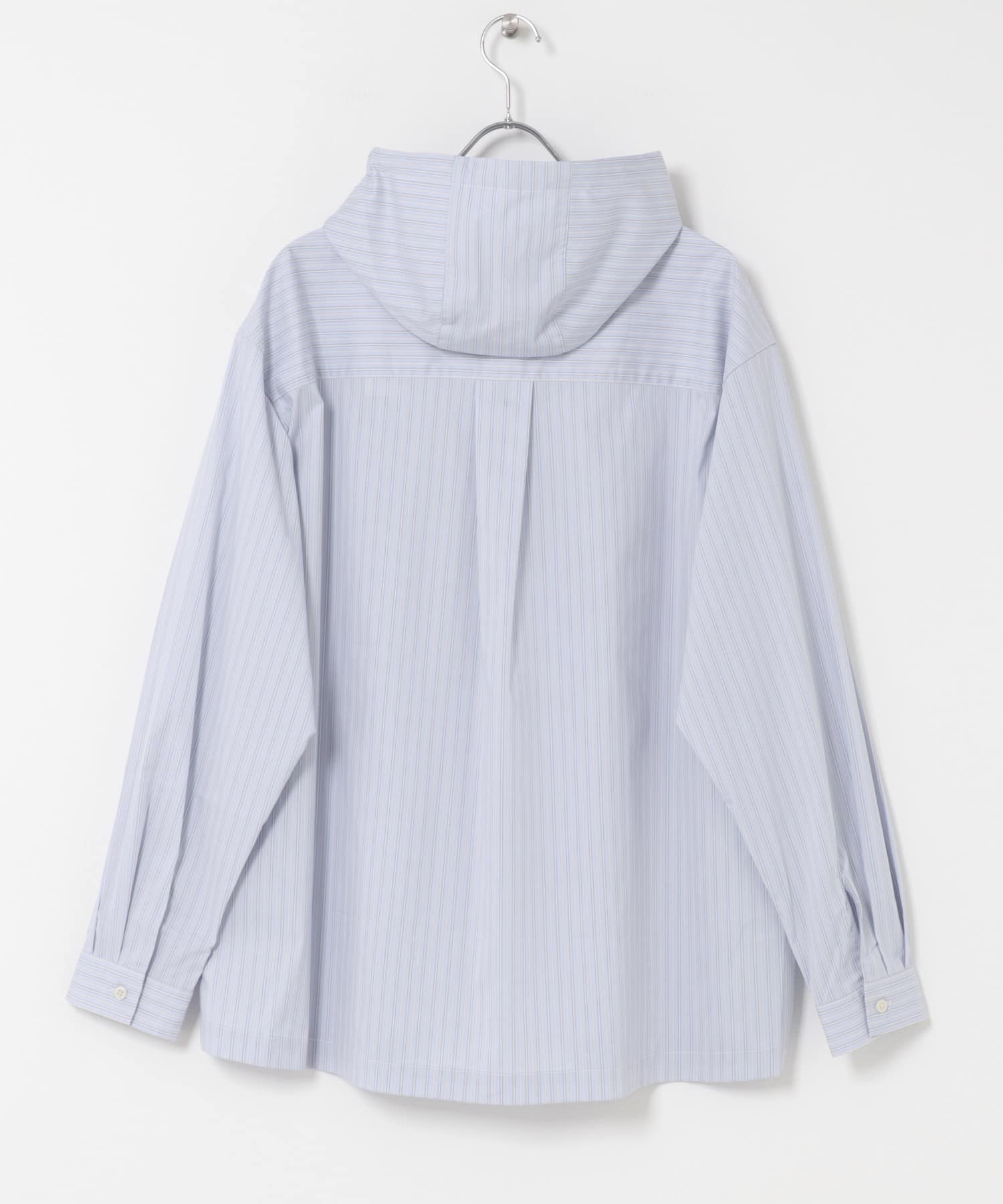 ストライプフーディールーズシャツ BLUE M