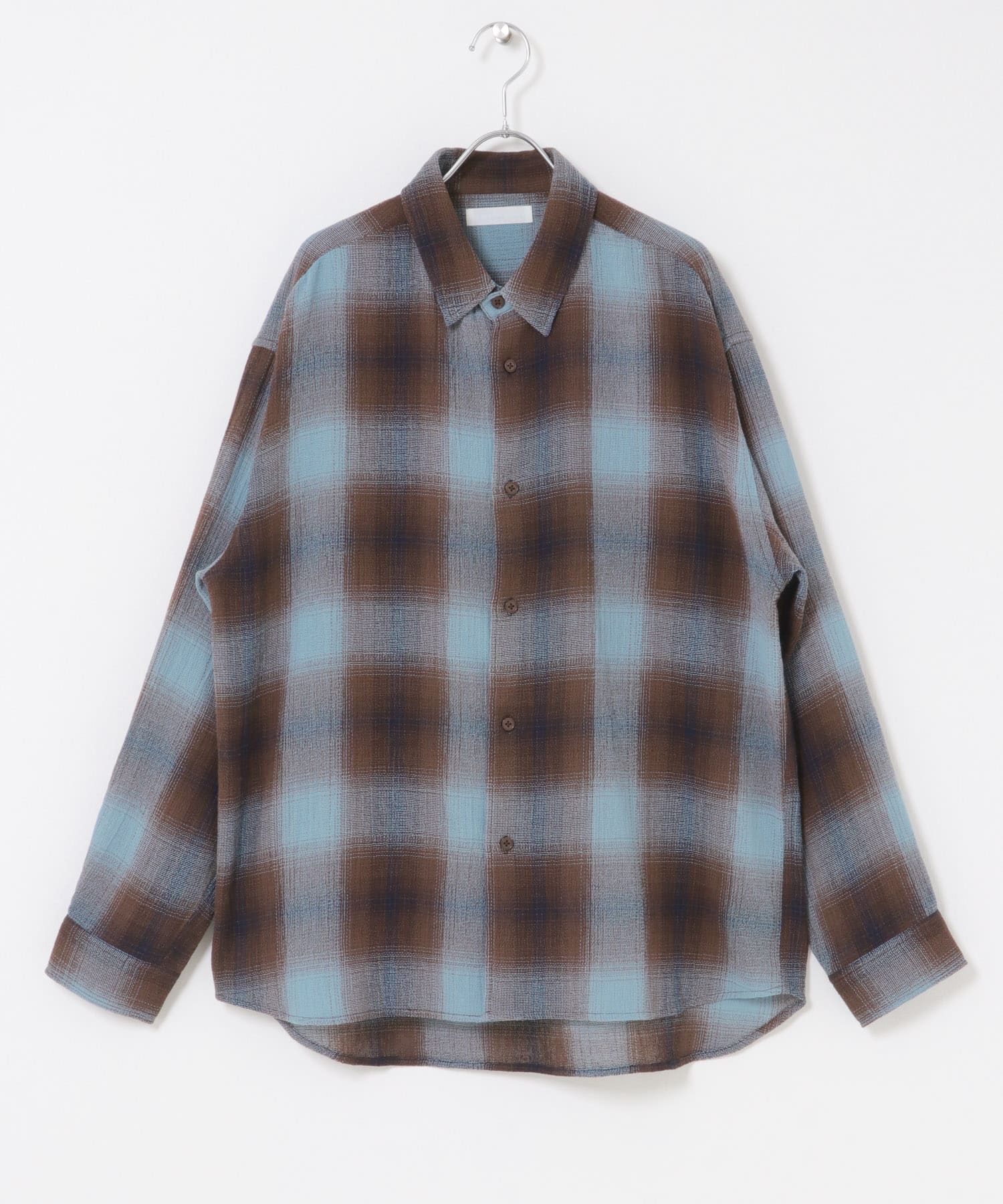 オンブレーチェックレギュラーカラーシャツ BLUE M