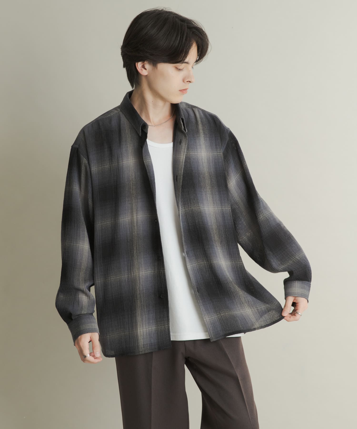 オンブレーチェックレギュラーカラーシャツ