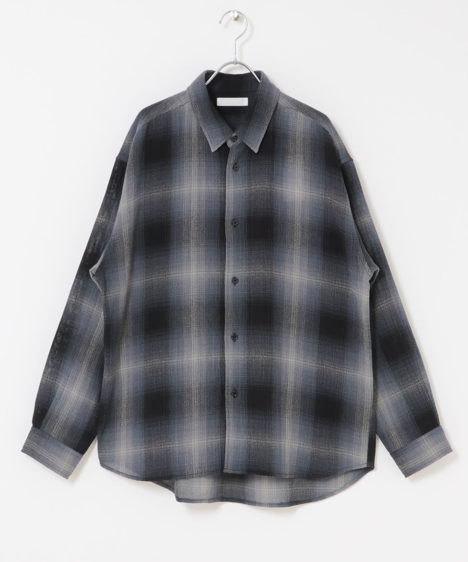 オンブレーチェックレギュラーカラーシャツ BLACK M