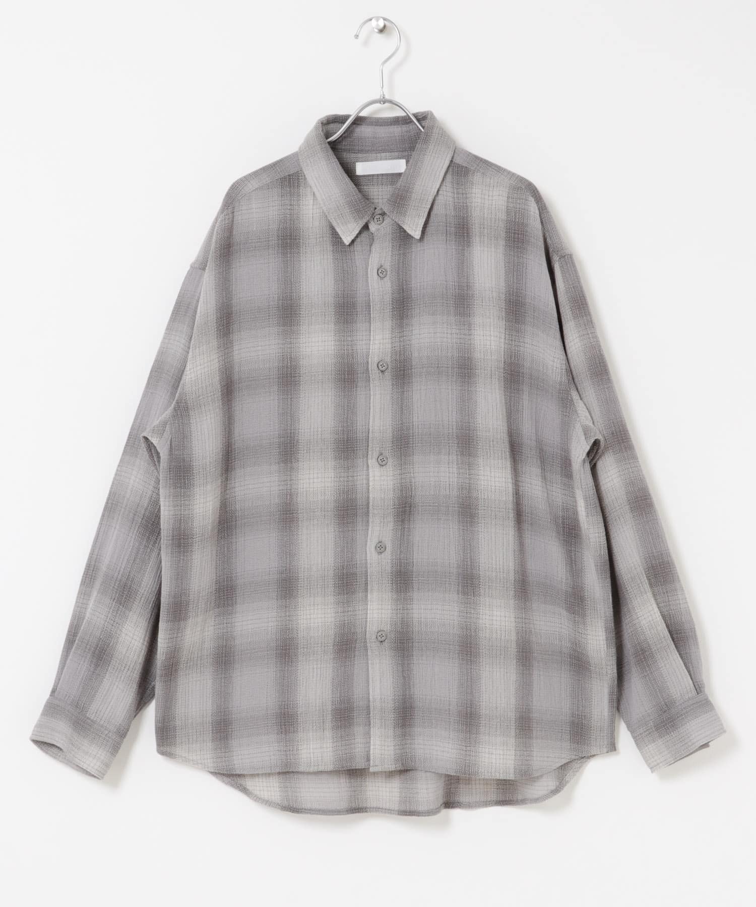 オンブレーチェックレギュラーカラーシャツ GRAY M