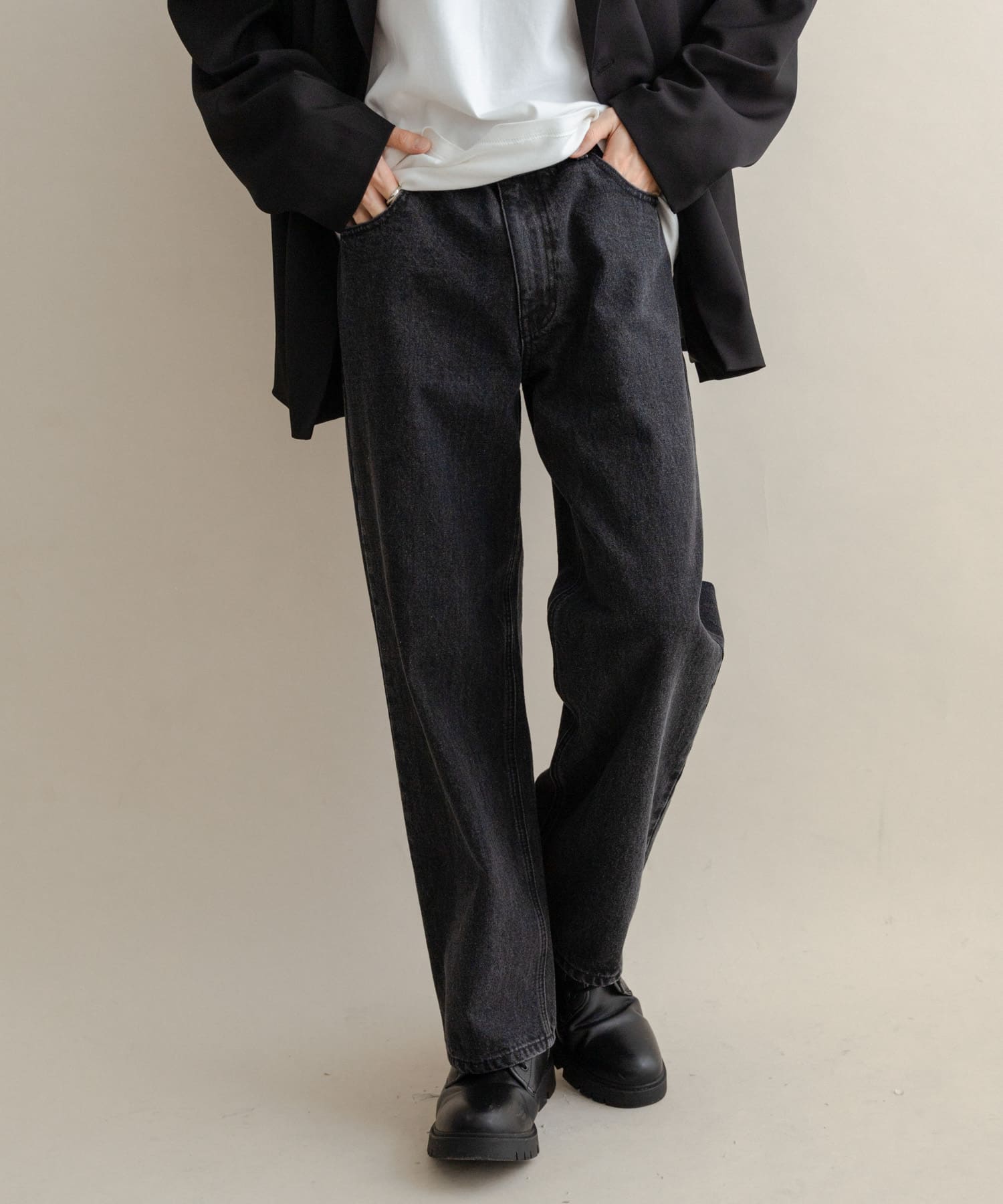 マリテフランソワ　ストレートデニムパンツ　S　黒　リネン混　薄手　384 セール】ストレートデニムパンツ（デニムパンツ）｜SENSE OF PLACE by パンツ
