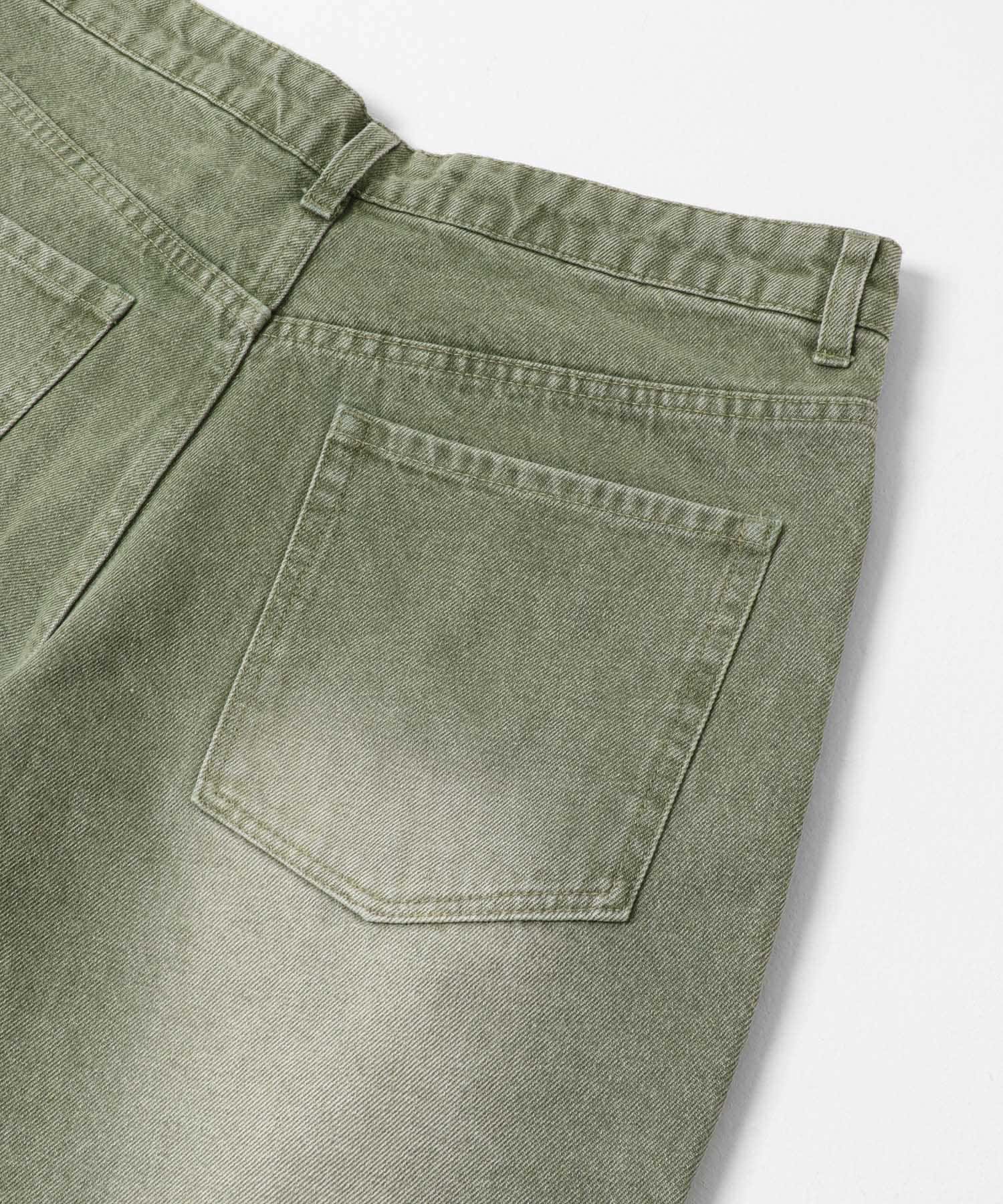 ツイストデニムワイドパンツ GREEN M