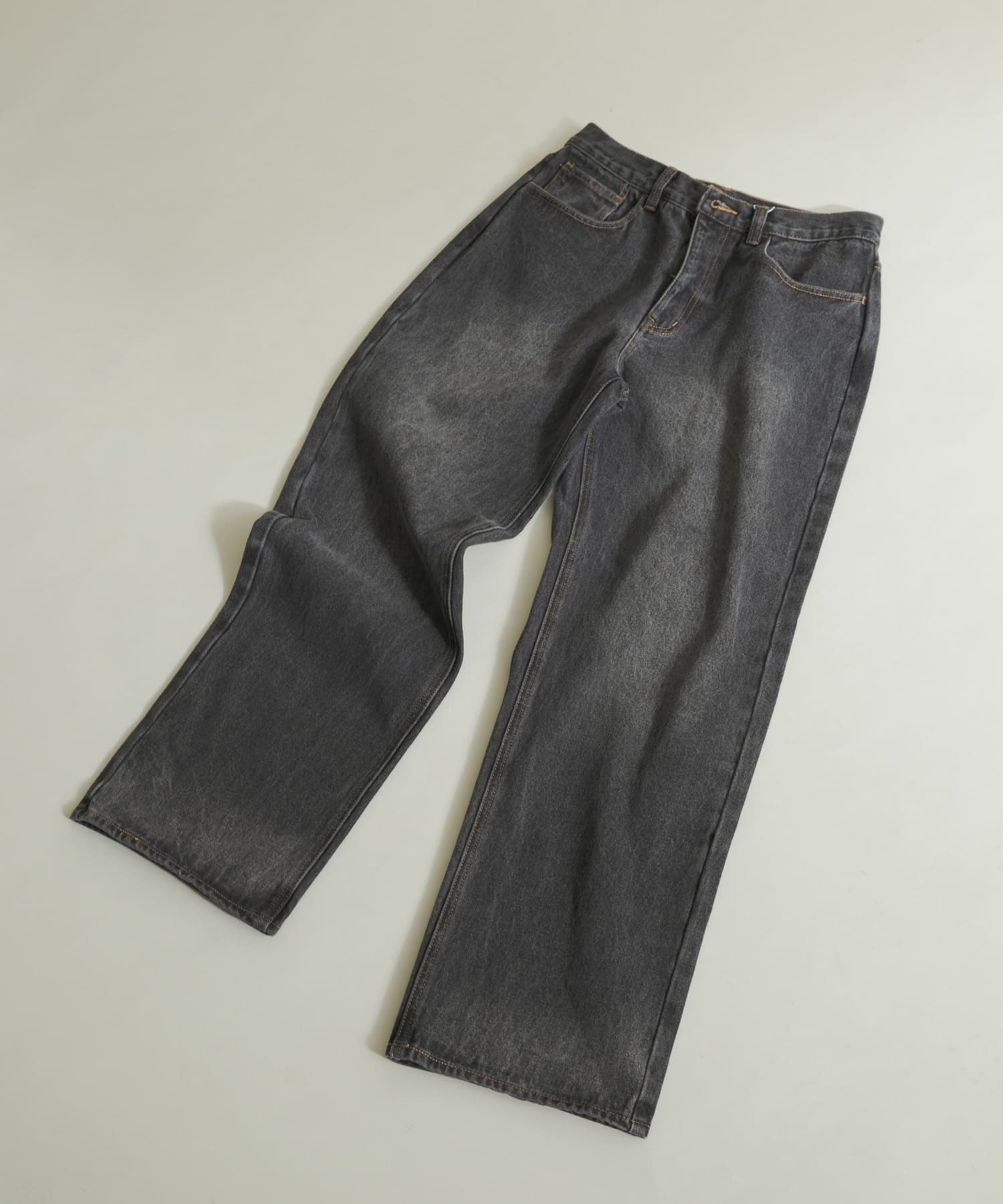 『WEB限定』ハードウォッシュデニムワイドパンツ BLACK M