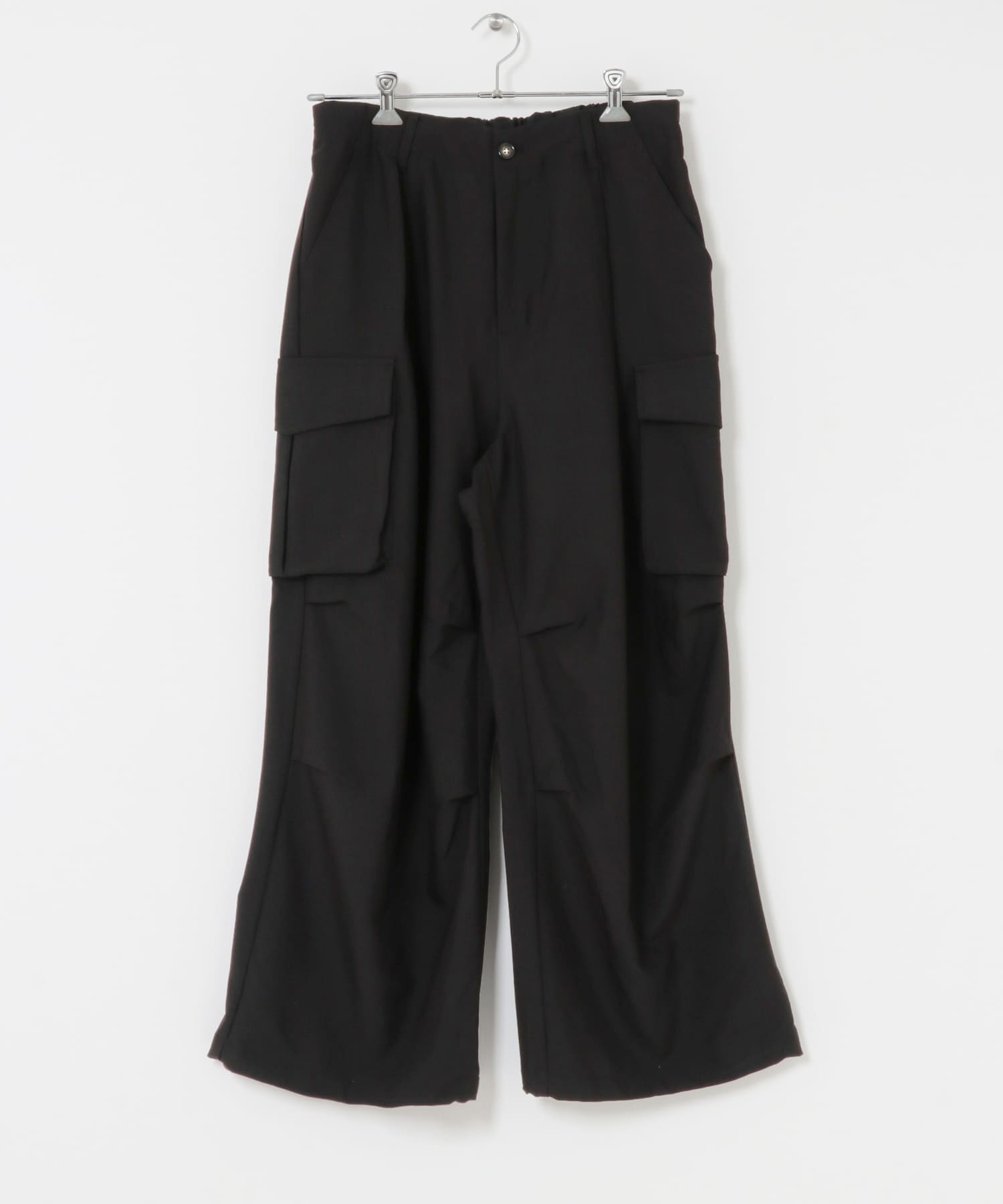 『ユニセックス』ワイドカーゴパンツ BLACK S