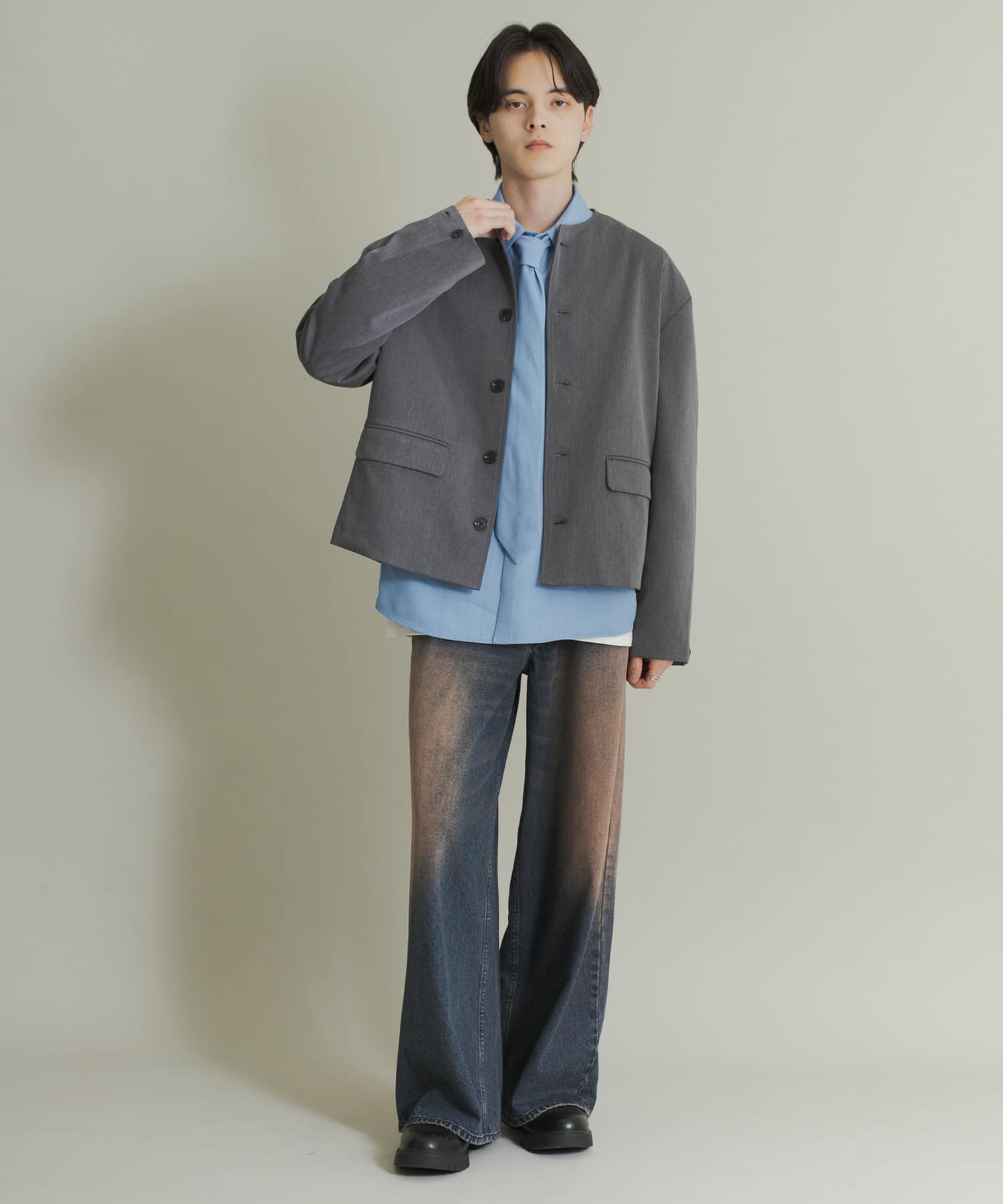 コンフォートクルーネックジャケット GRAY L