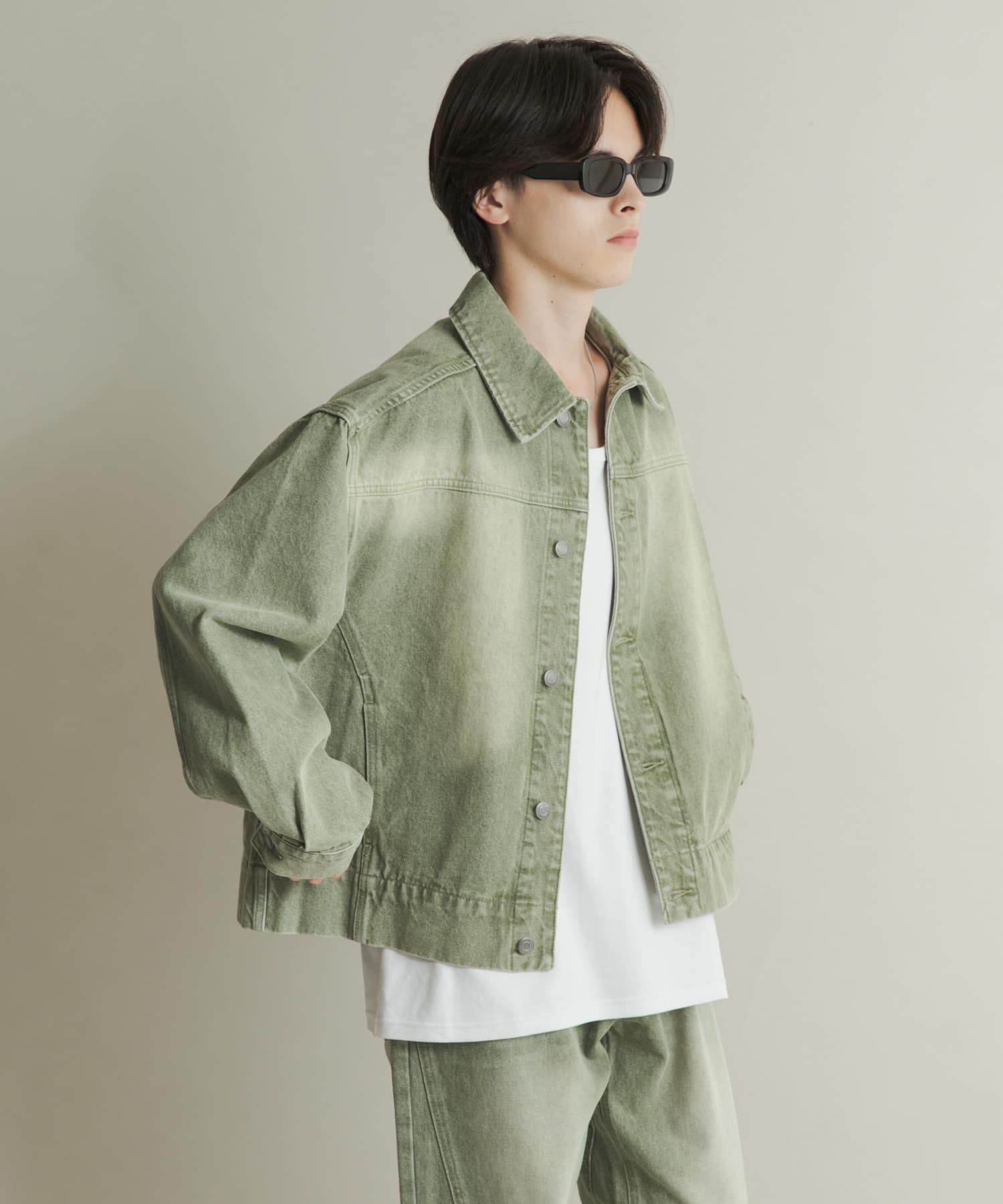 ツイストデニムブルゾン GREEN M