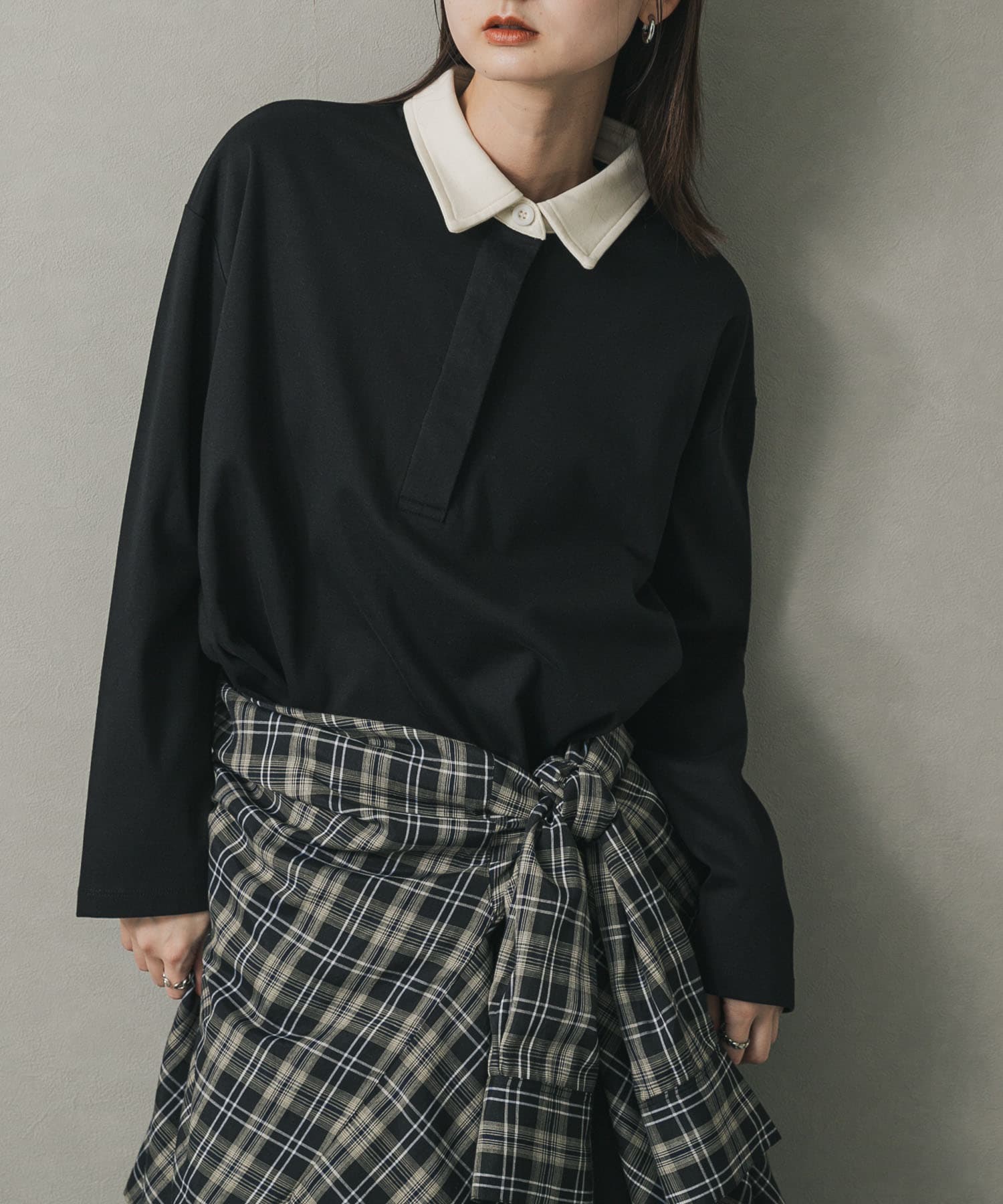 ポロシャツルーズカットトップ BLACK one