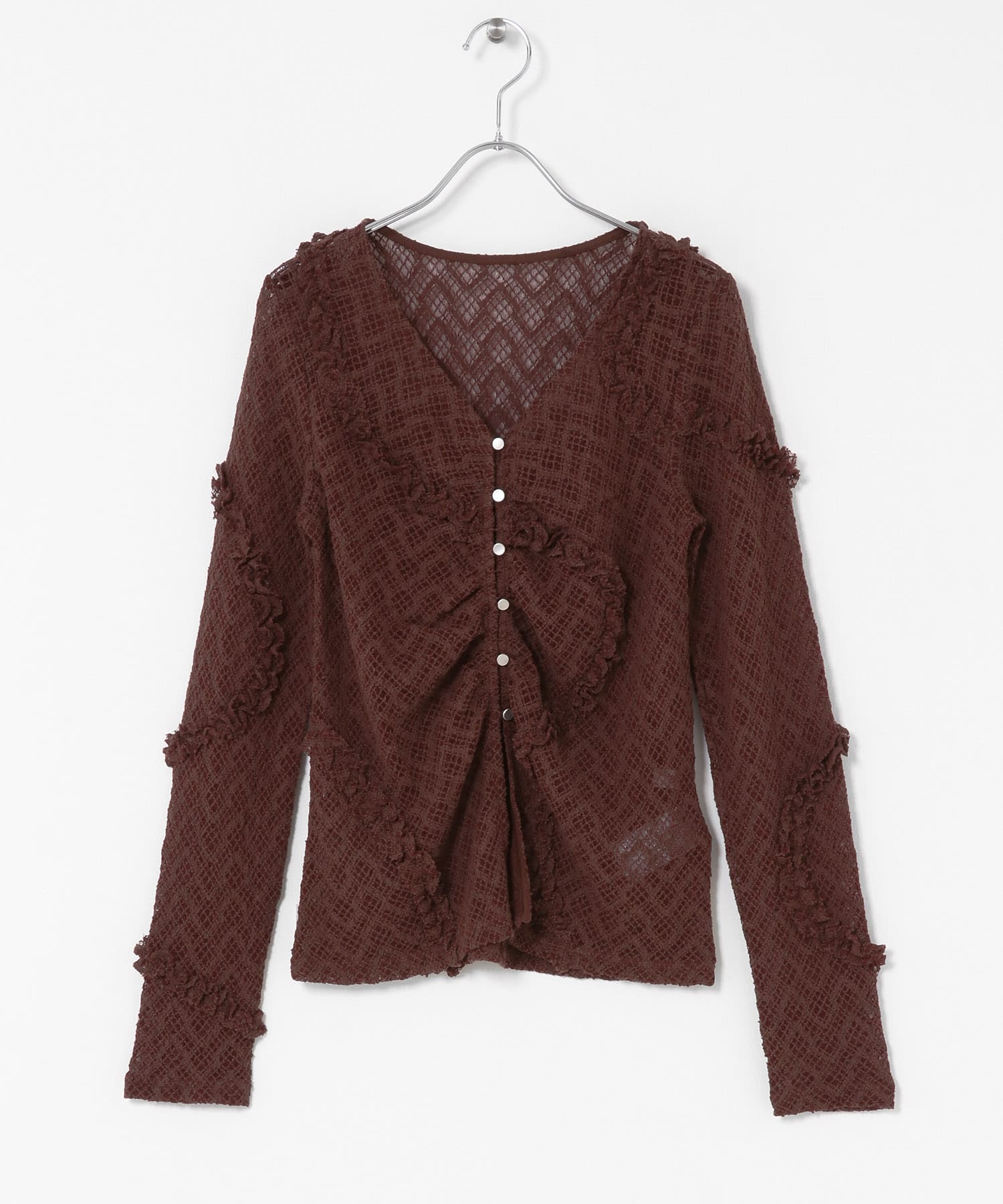 フロントボタンレースカーディガン BROWN one