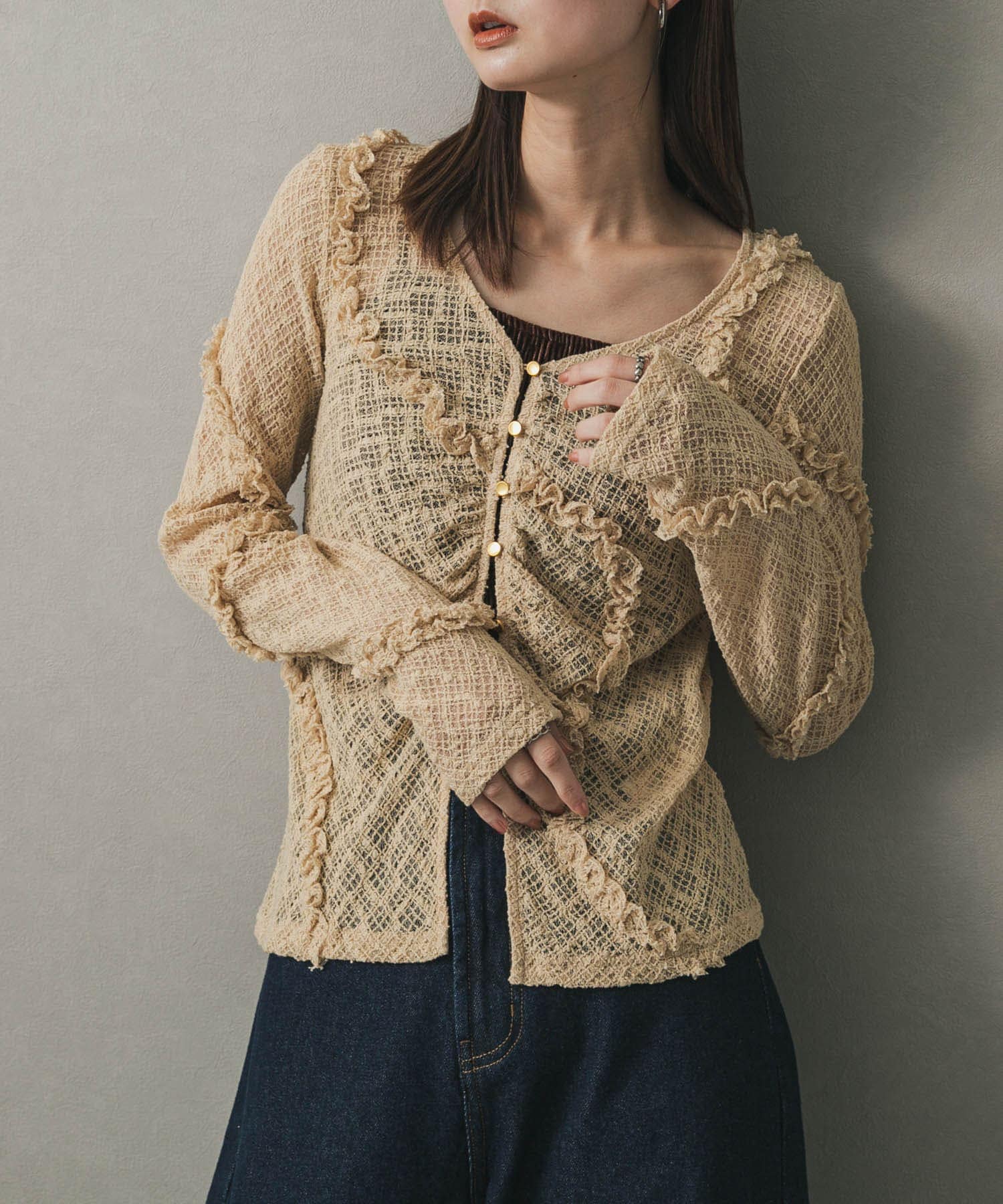 フロントボタンレースカーディガン