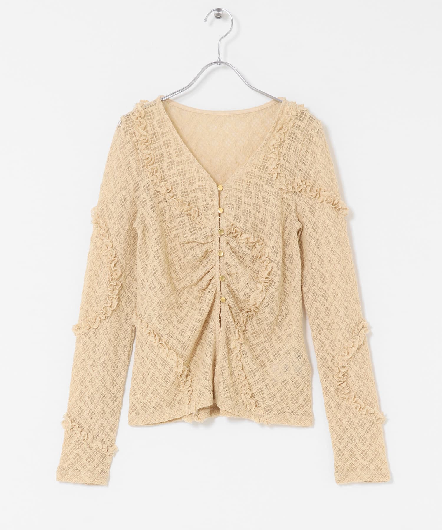 フロントボタンレースカーディガン BEIGE one