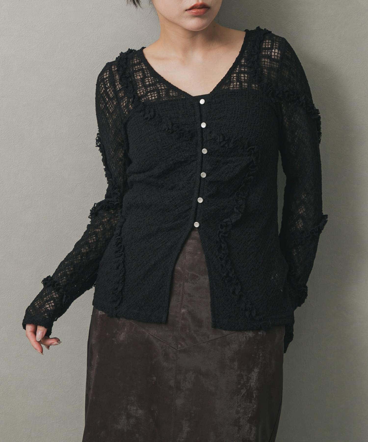 フロントボタンレースカーディガン