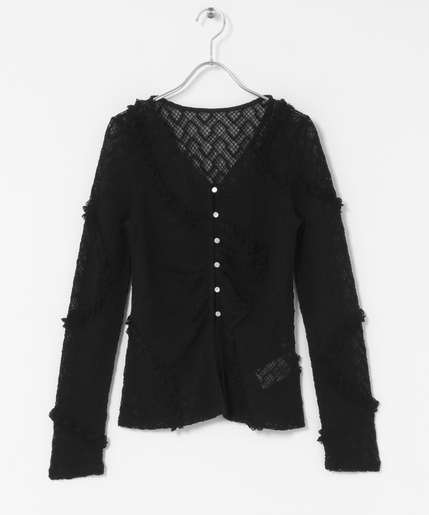 フロントボタンレースカーディガン BLACK one