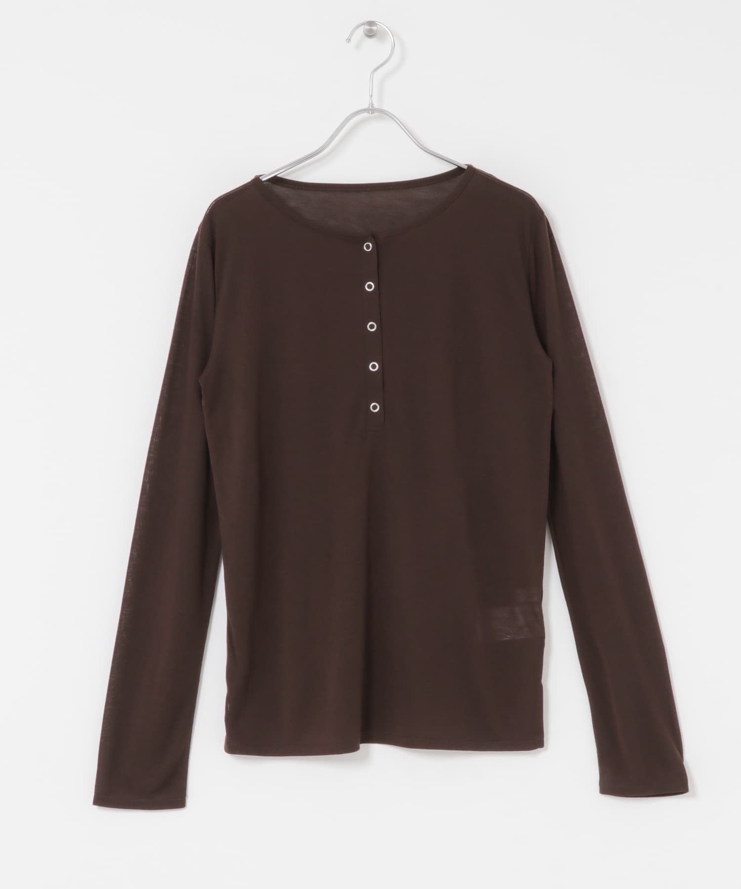 ヘンリーネックプレーンカットトップ BROWN one