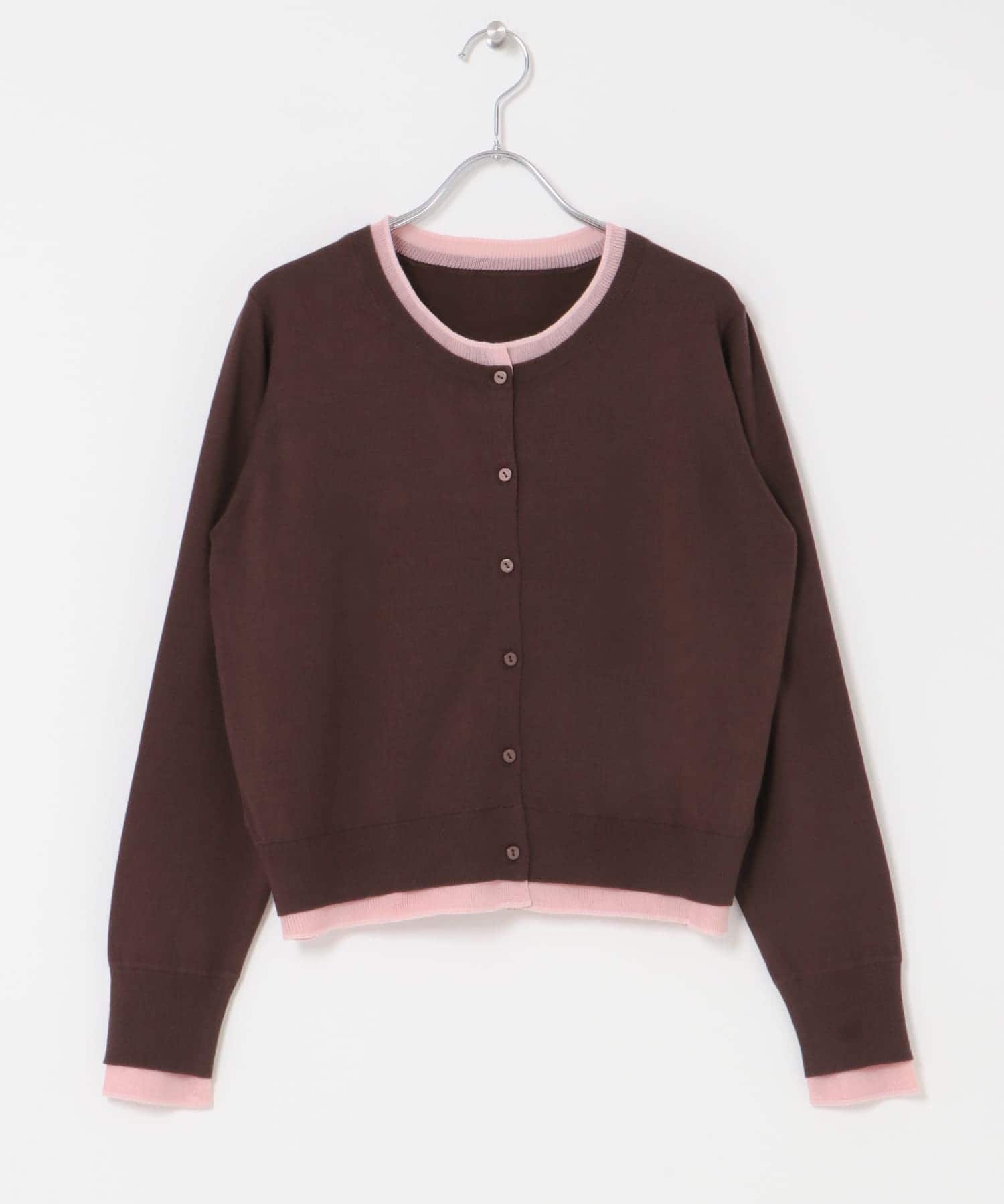 『一部WEB限定カラー』レイヤードバイカラーニットカーディガン BRN×PNK One