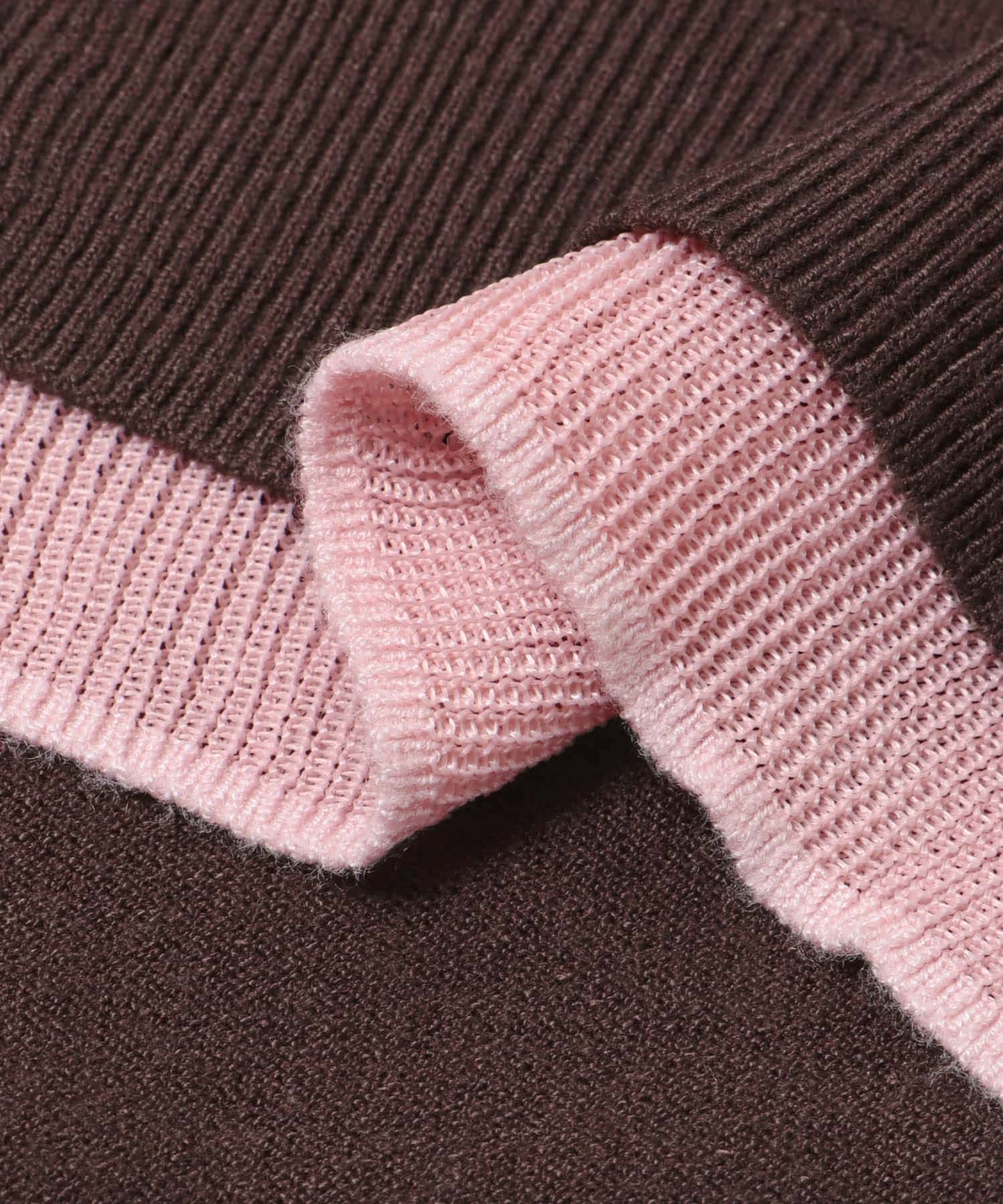 『一部WEB限定カラー』レイヤードバイカラーニットカーディガン BRN×PNK One