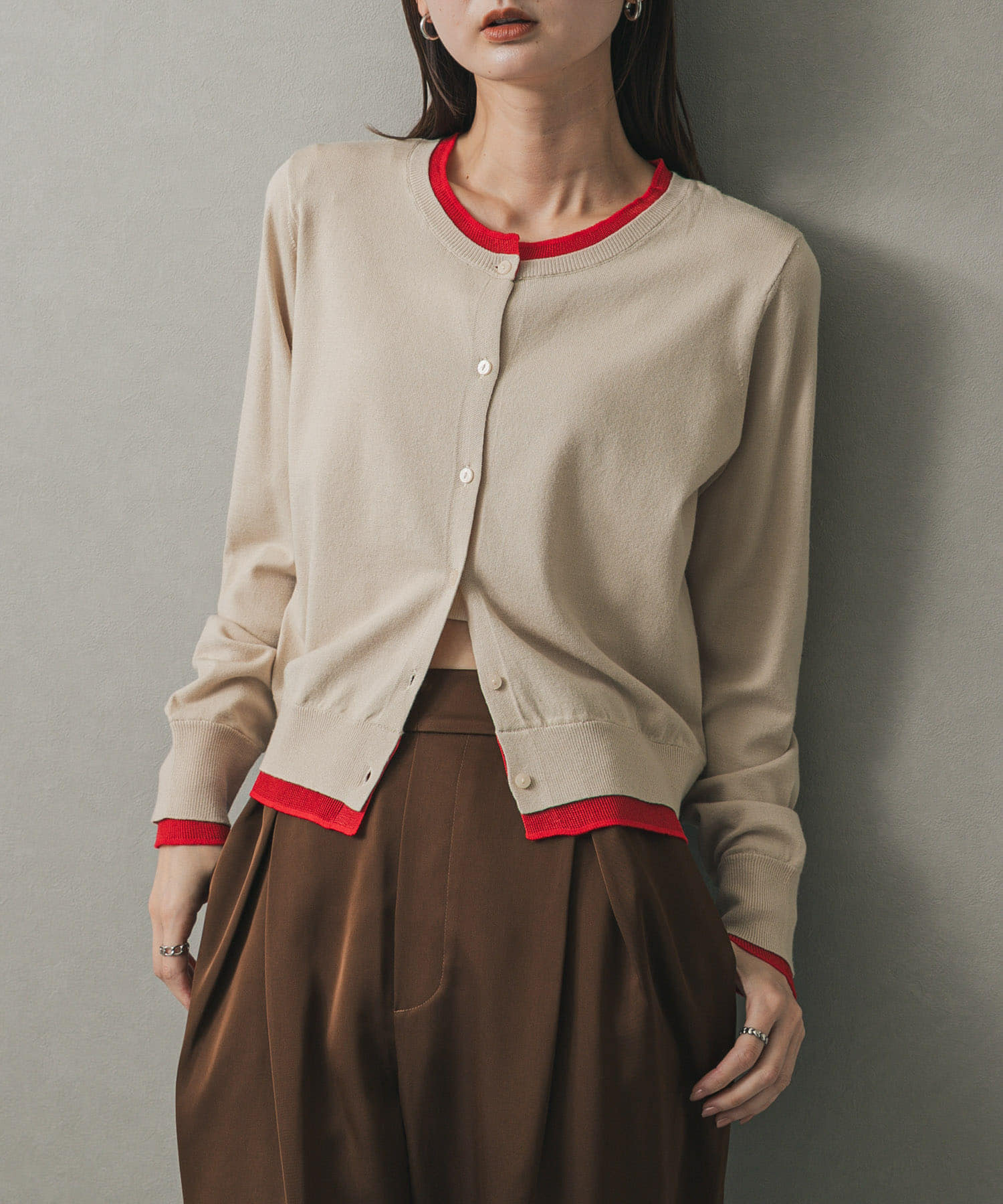 『一部WEB限定カラー』レイヤードバイカラーニットカーディガン