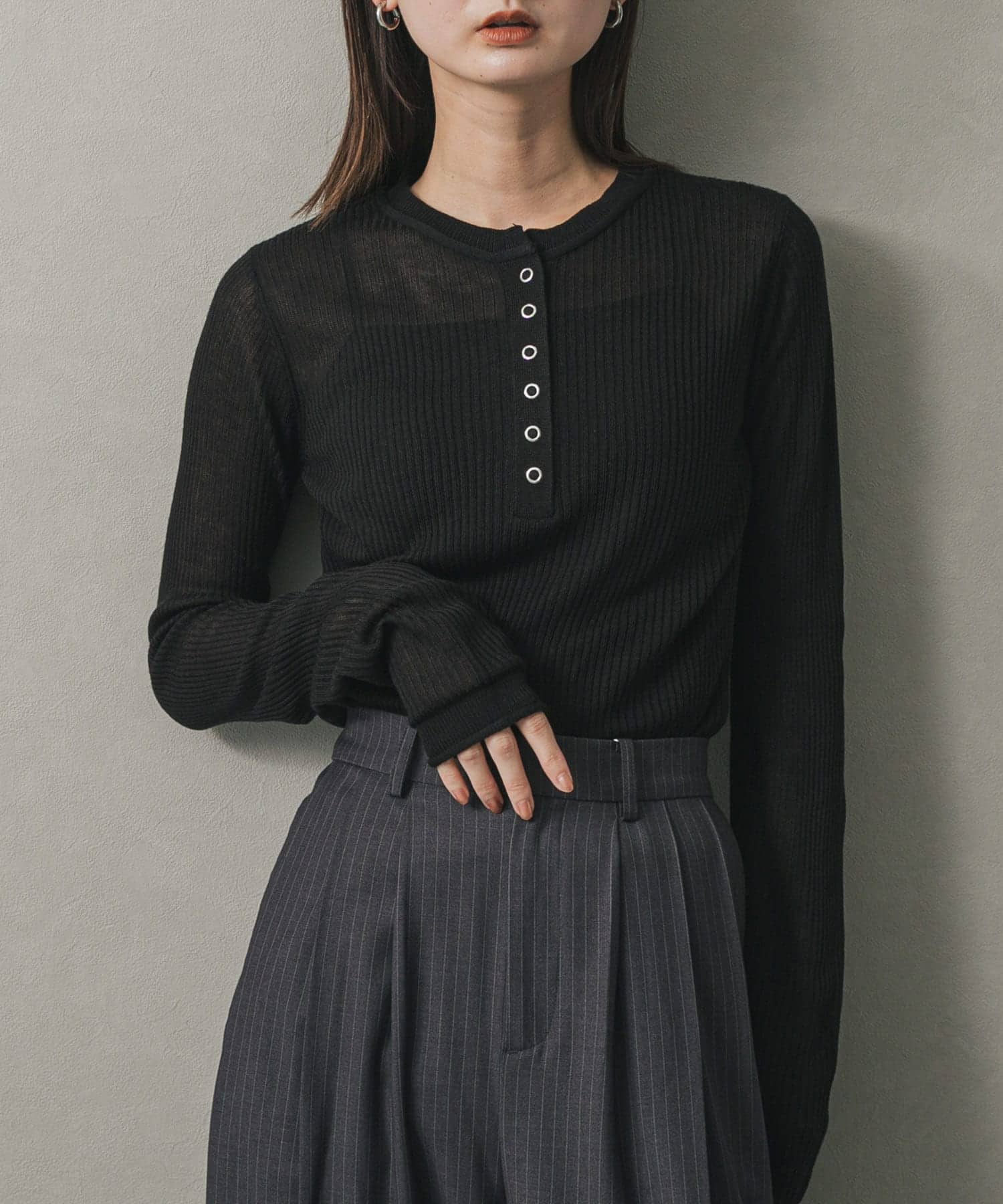 シアーヘンリーネックセーター