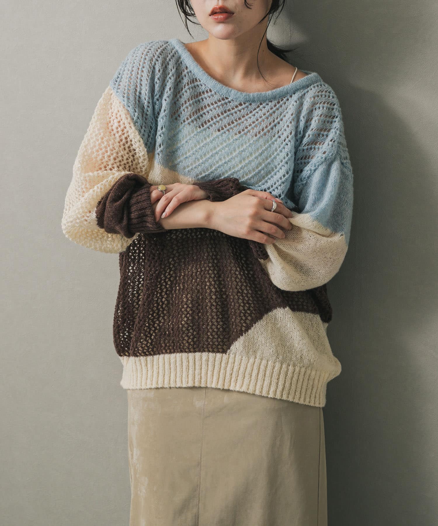 パッチワークメッシュセーター