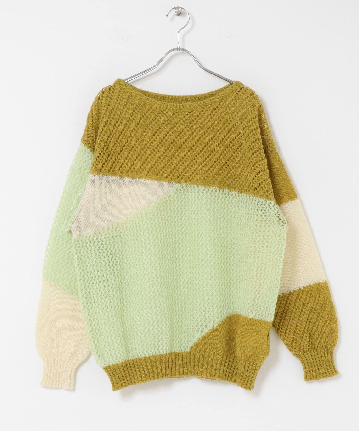 パッチワークメッシュセーター YEL×GRN one