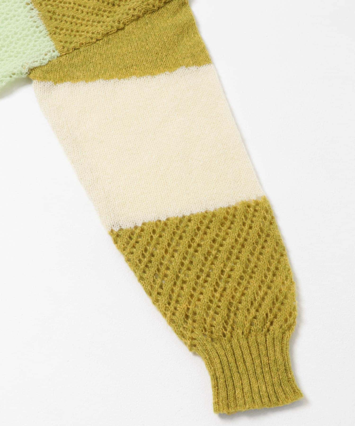 パッチワークメッシュセーター YEL×GRN one