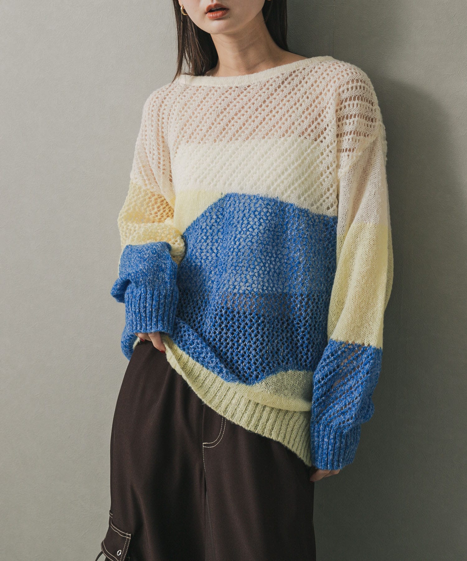パッチワークメッシュセーター