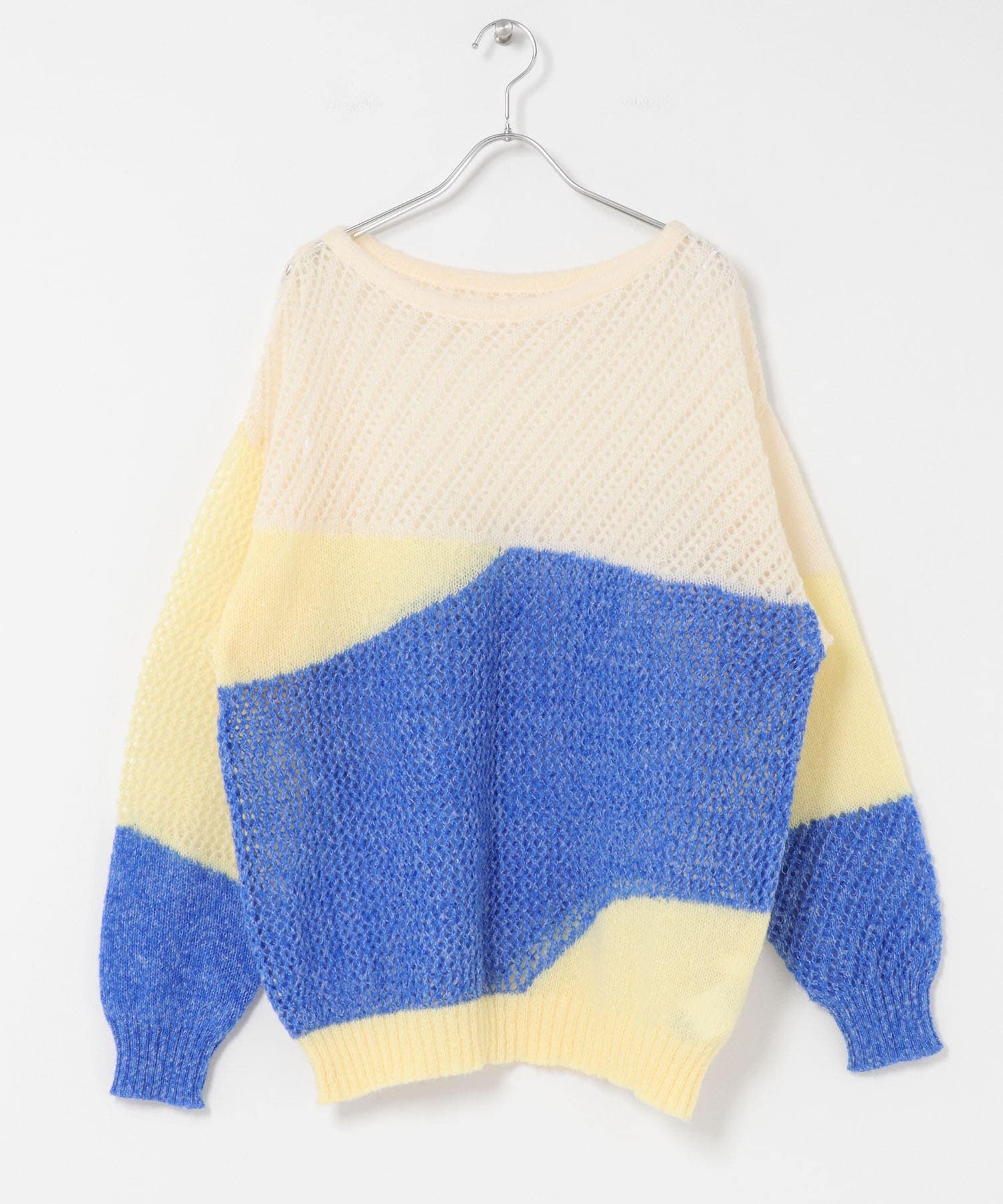パッチワークメッシュセーター WHT×BLU one