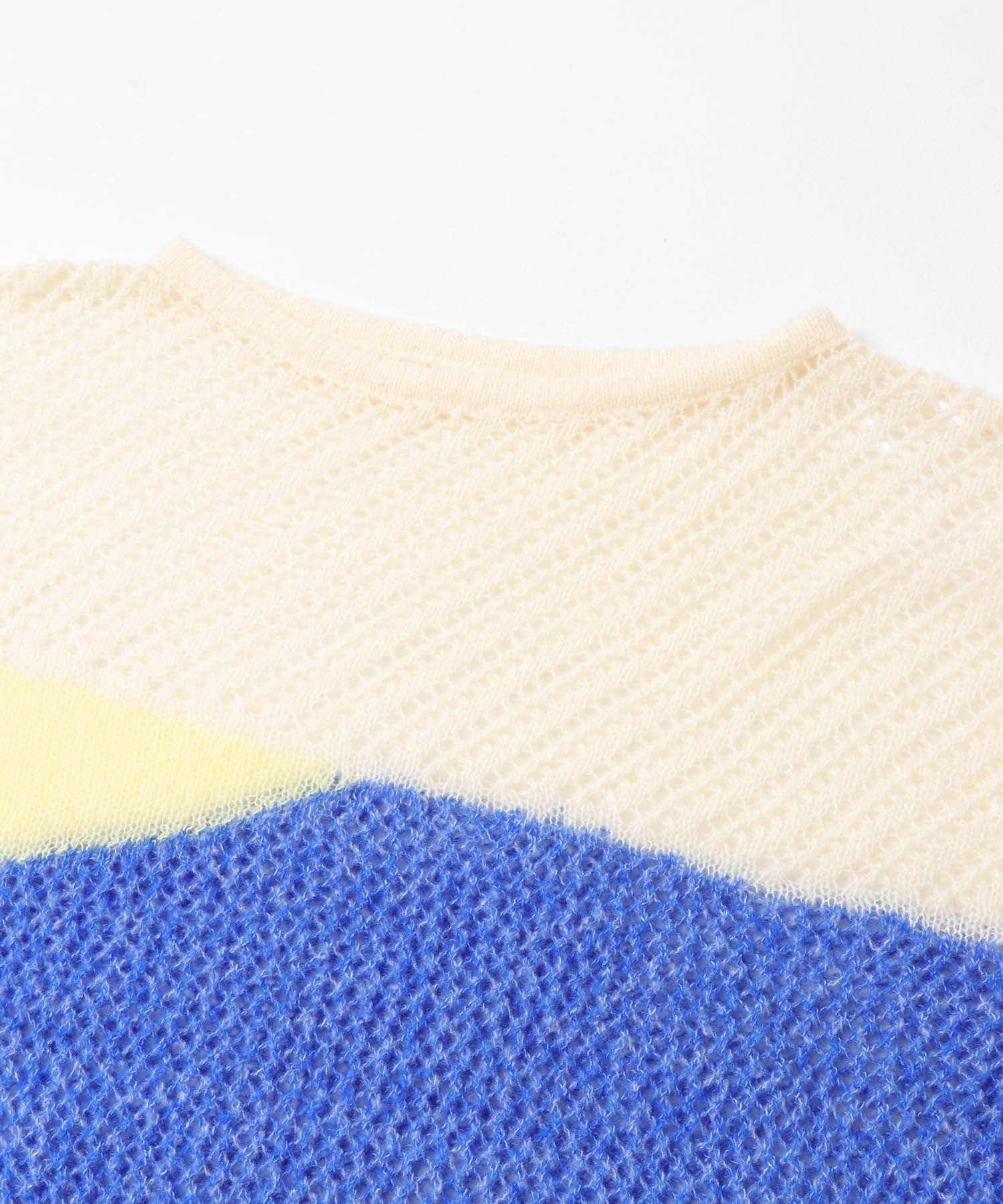 パッチワークメッシュセーター WHT×BLU one