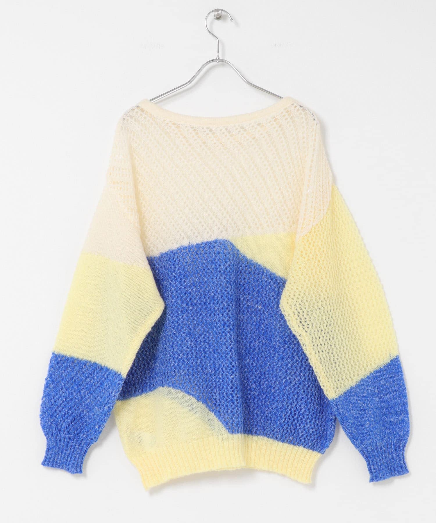 パッチワークメッシュセーター WHT×BLU one