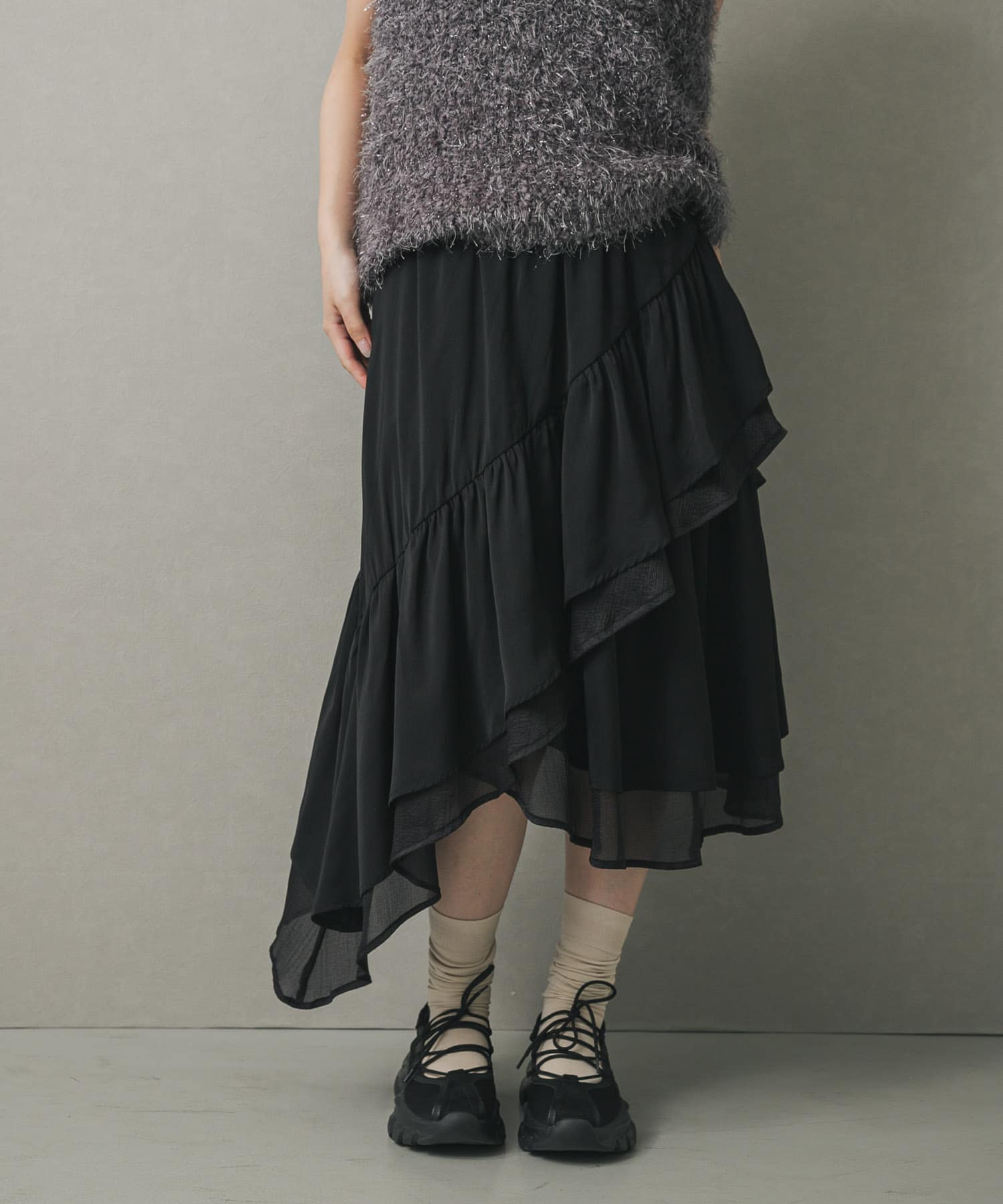 フレアティアードミディスカート