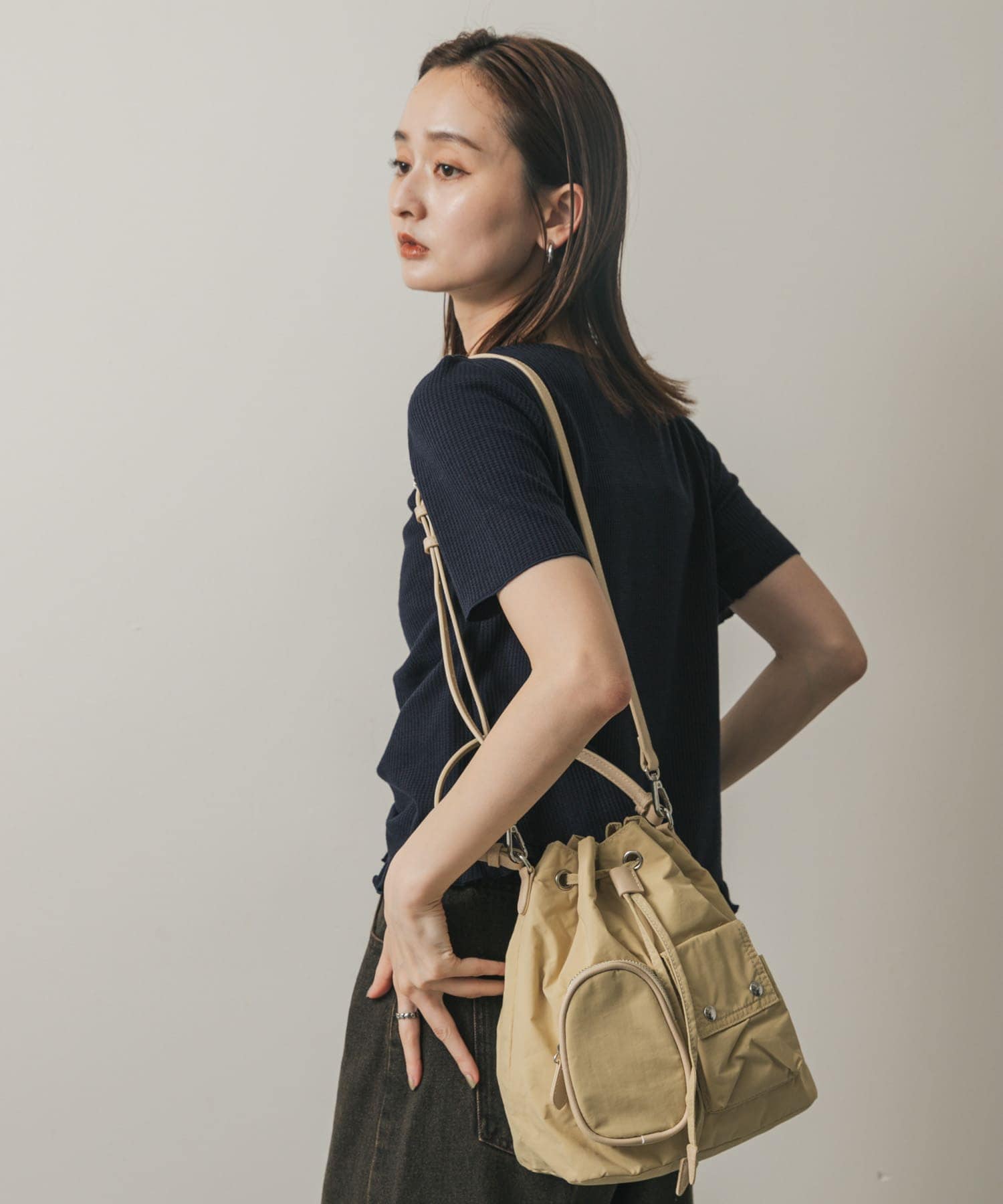 撥水2WAYマルチポケットナイロンバッグ BEIGE one