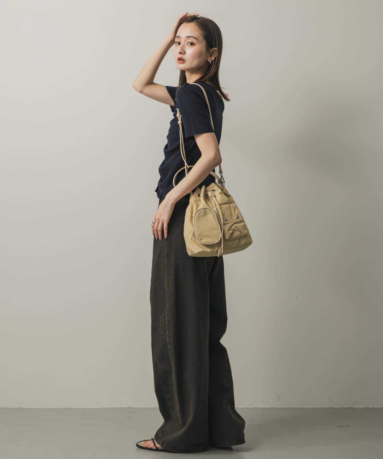 撥水2WAYマルチポケットナイロンバッグ BEIGE one