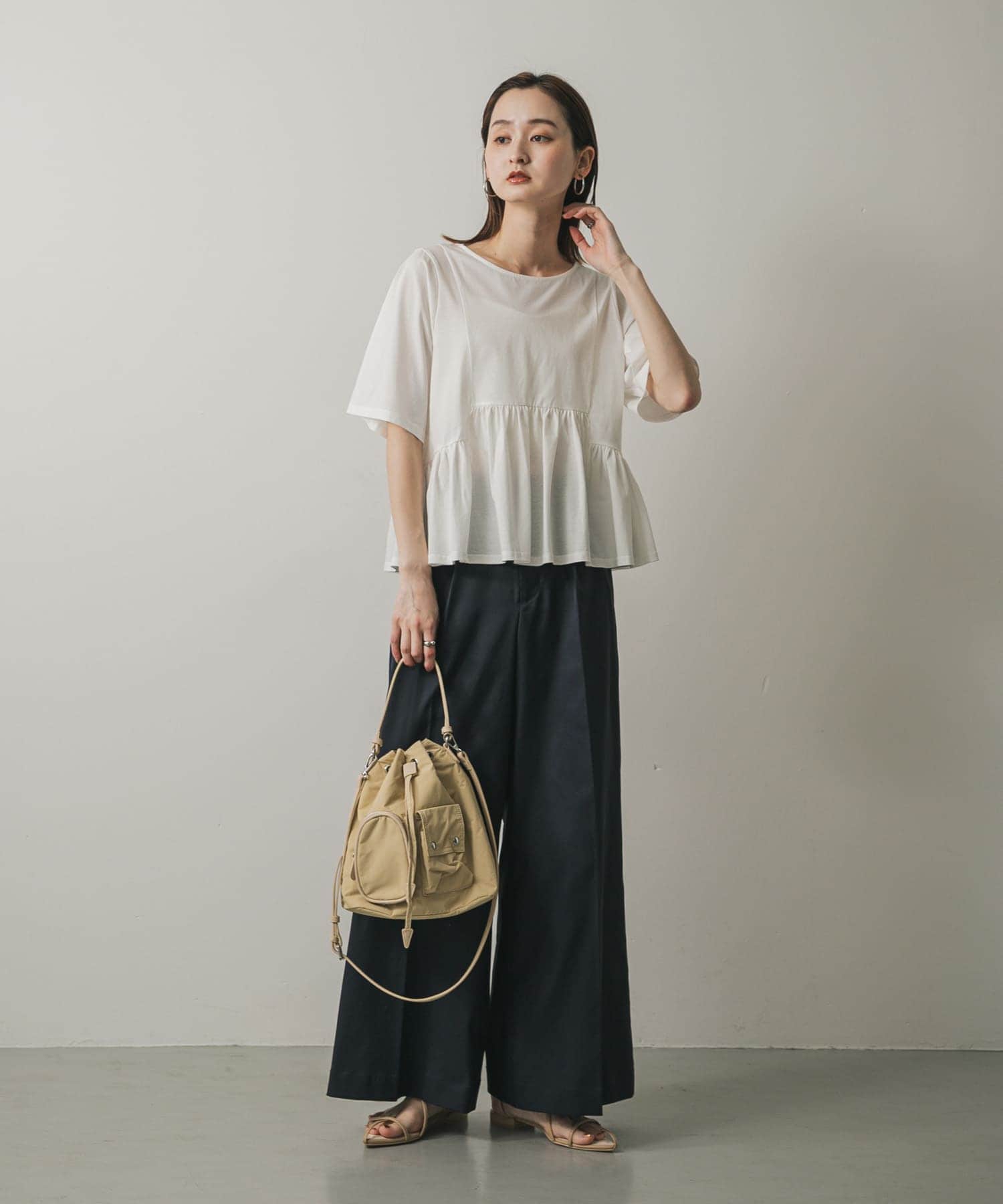 撥水2WAYマルチポケットナイロンバッグ BEIGE one