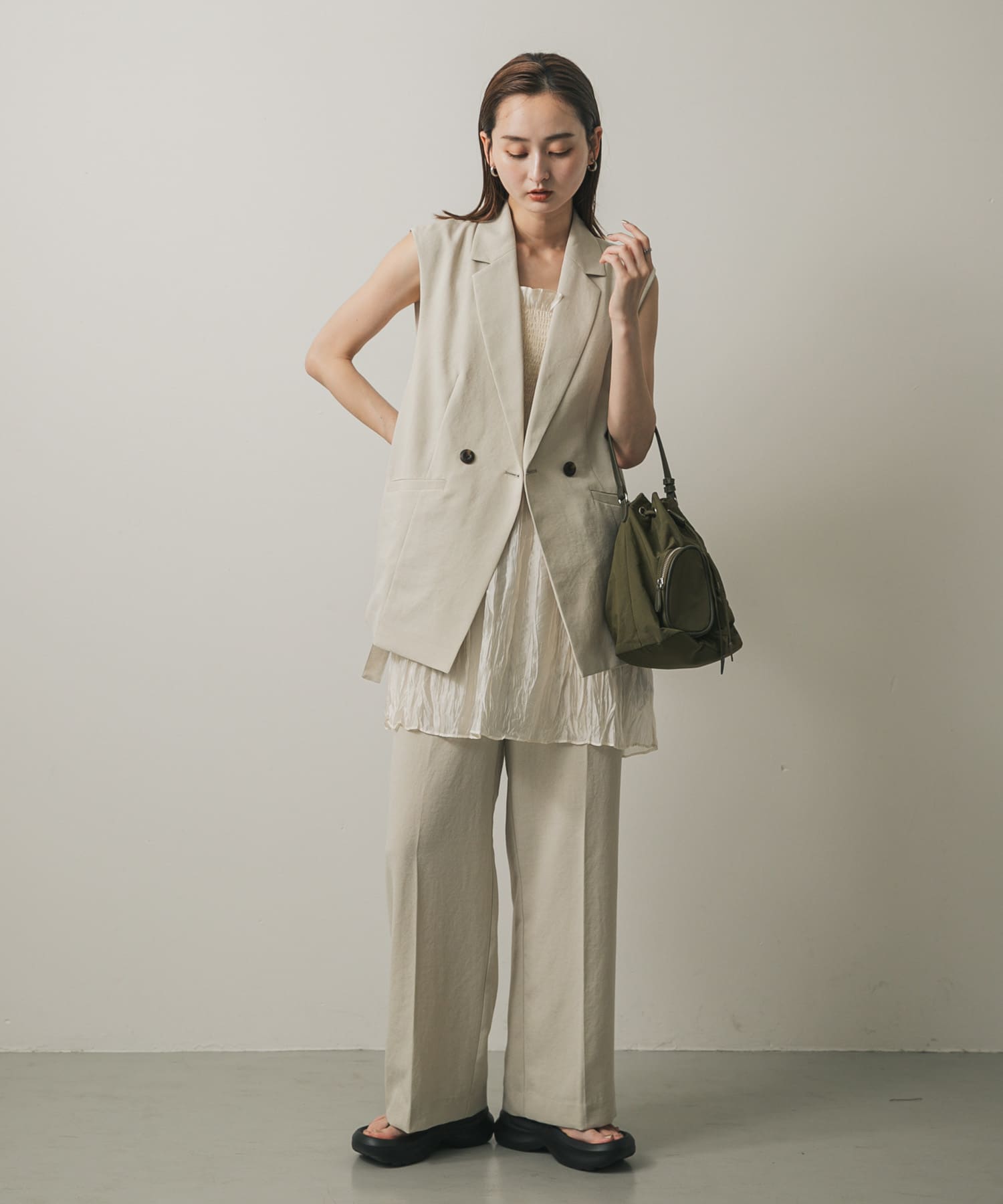 撥水2WAYマルチポケットナイロンバッグ KHAKI one