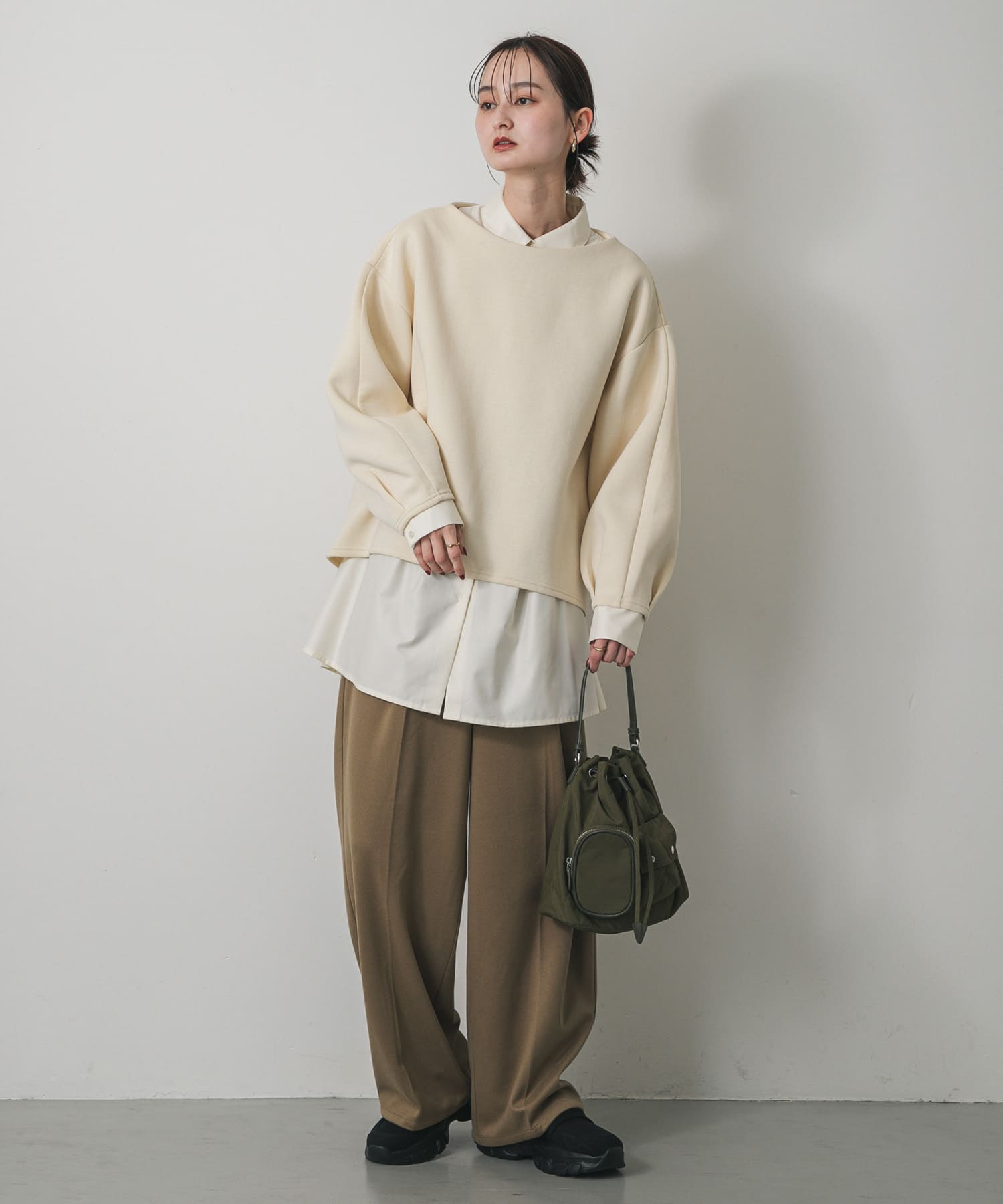 撥水2WAYマルチポケットナイロンバッグ KHAKI one