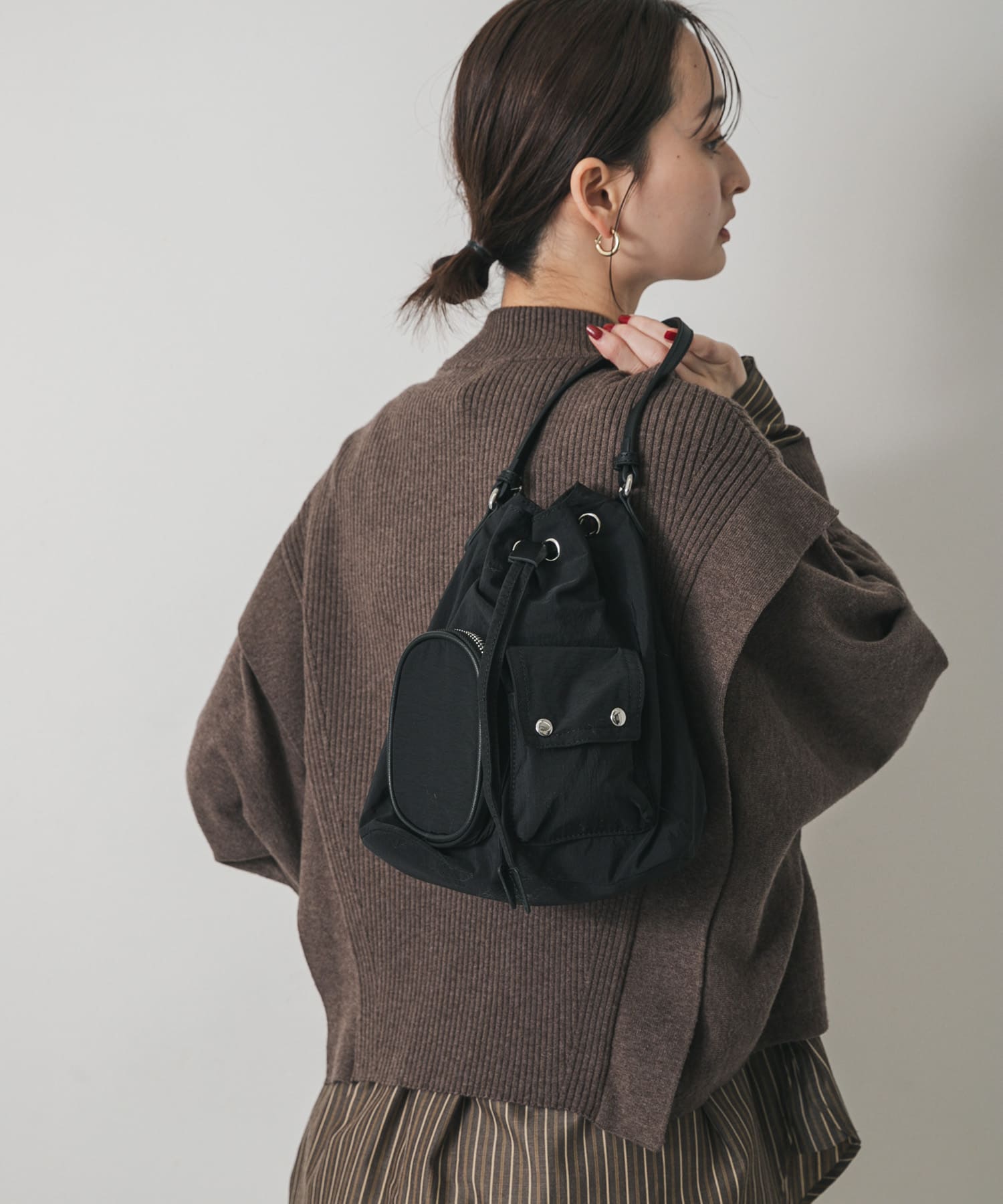 撥水2WAYマルチポケットナイロンバッグ BLACK one