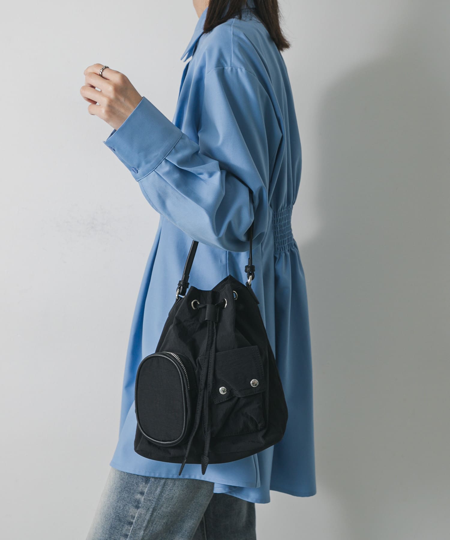 撥水2WAYマルチポケットナイロンバッグ BLACK one