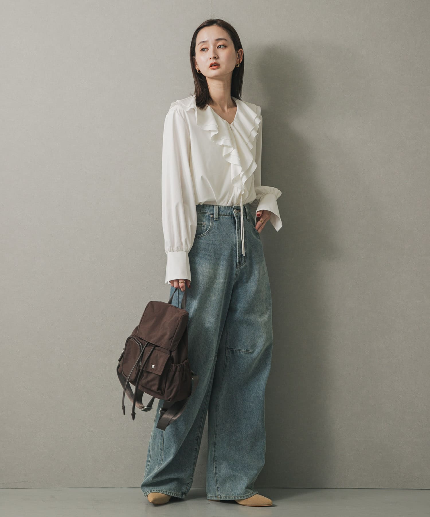 撥水マルチポケットナイロンリュック BROWN one