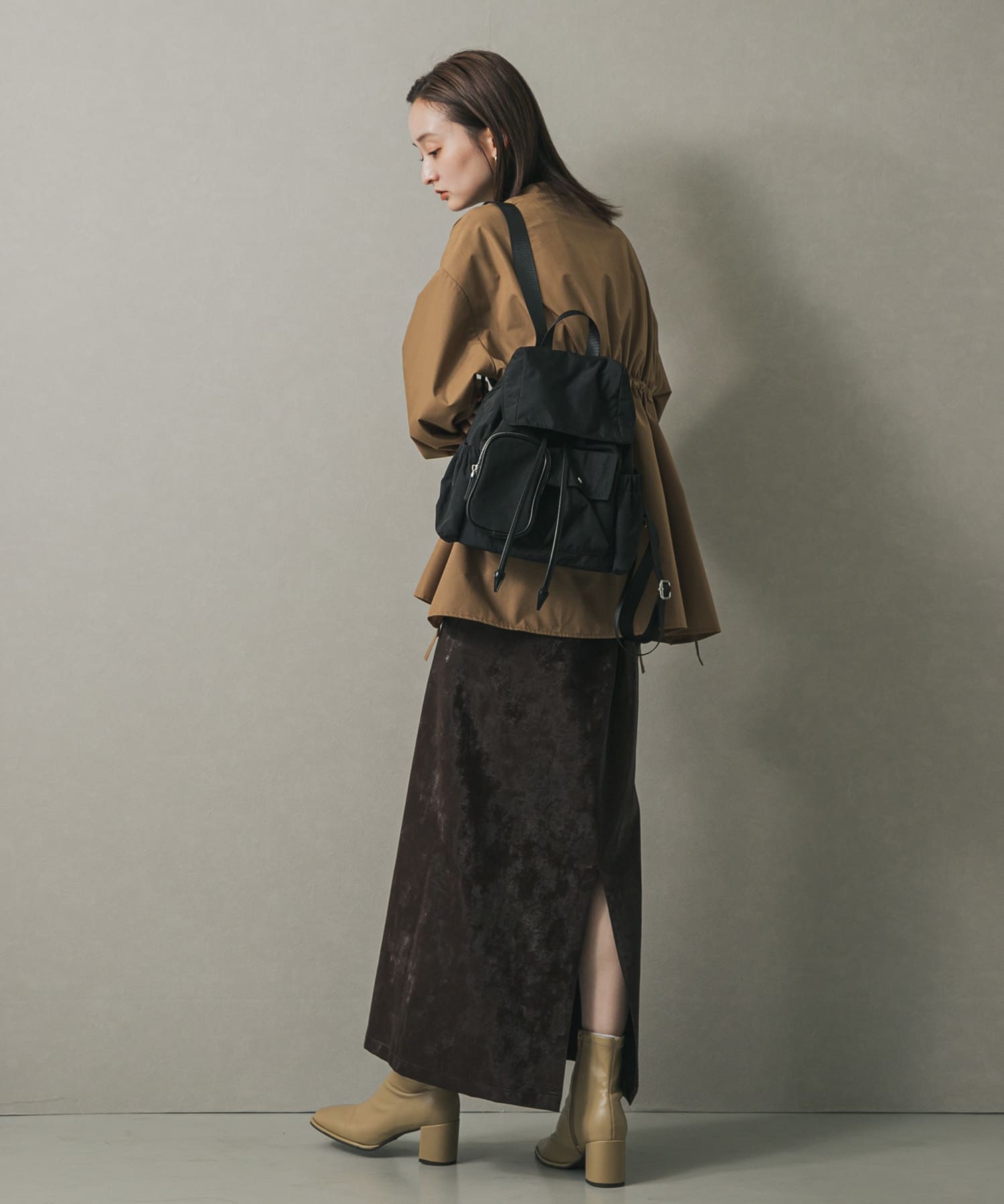 撥水マルチポケットナイロンリュック BLACK one