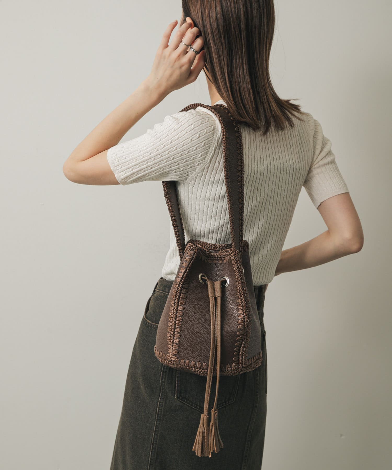 エンブロイダリーキンチャクバッグ BROWN one